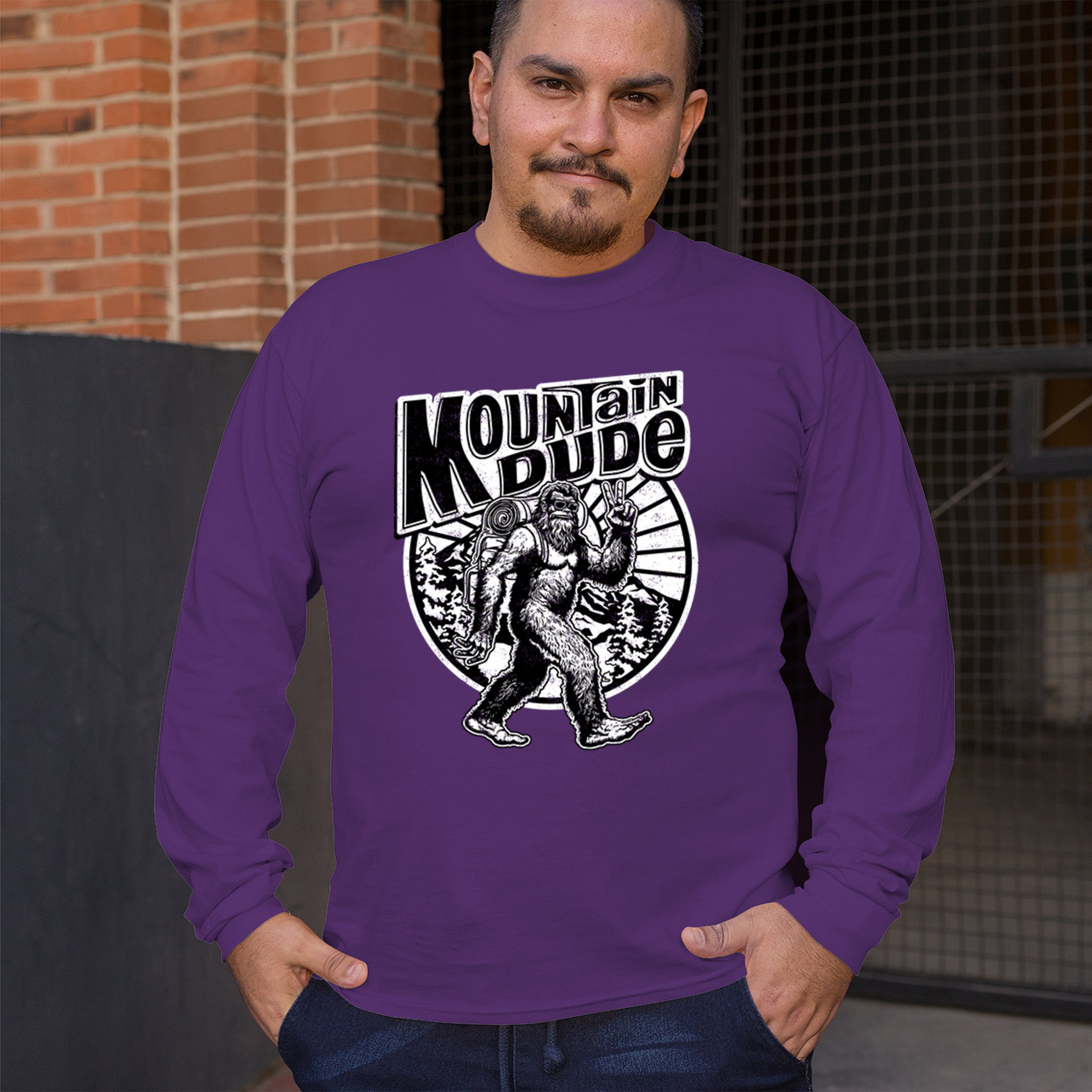 Mountain Dude Bigfoot Long Sleeve T-shirt Funny Sasquatch Hide & Seek Champ - Picture 26 of 78