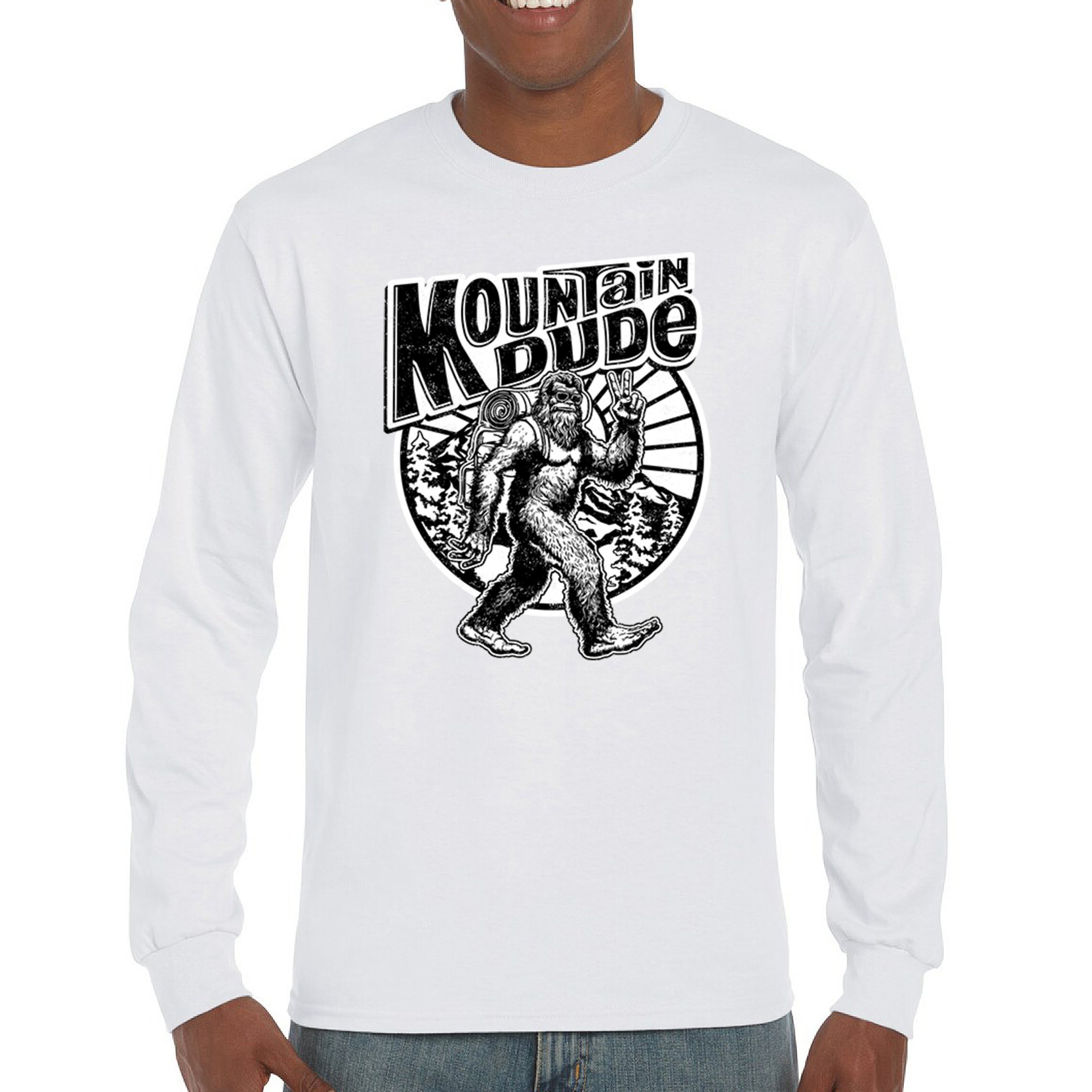 Mountain Dude Bigfoot Long Sleeve T-shirt Funny Sasquatch Hide & Seek Champ - Picture 37 of 78