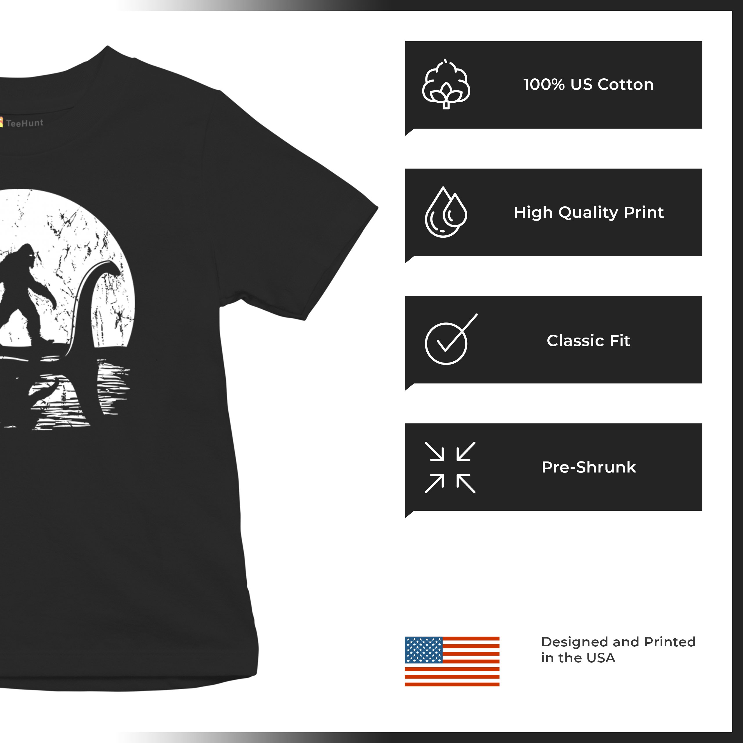 Alien Bigfoot Loch Ness Monster Moon Youth T-shirt UFO Sasquatch Dinosaur Kids - Picture 7 of 36