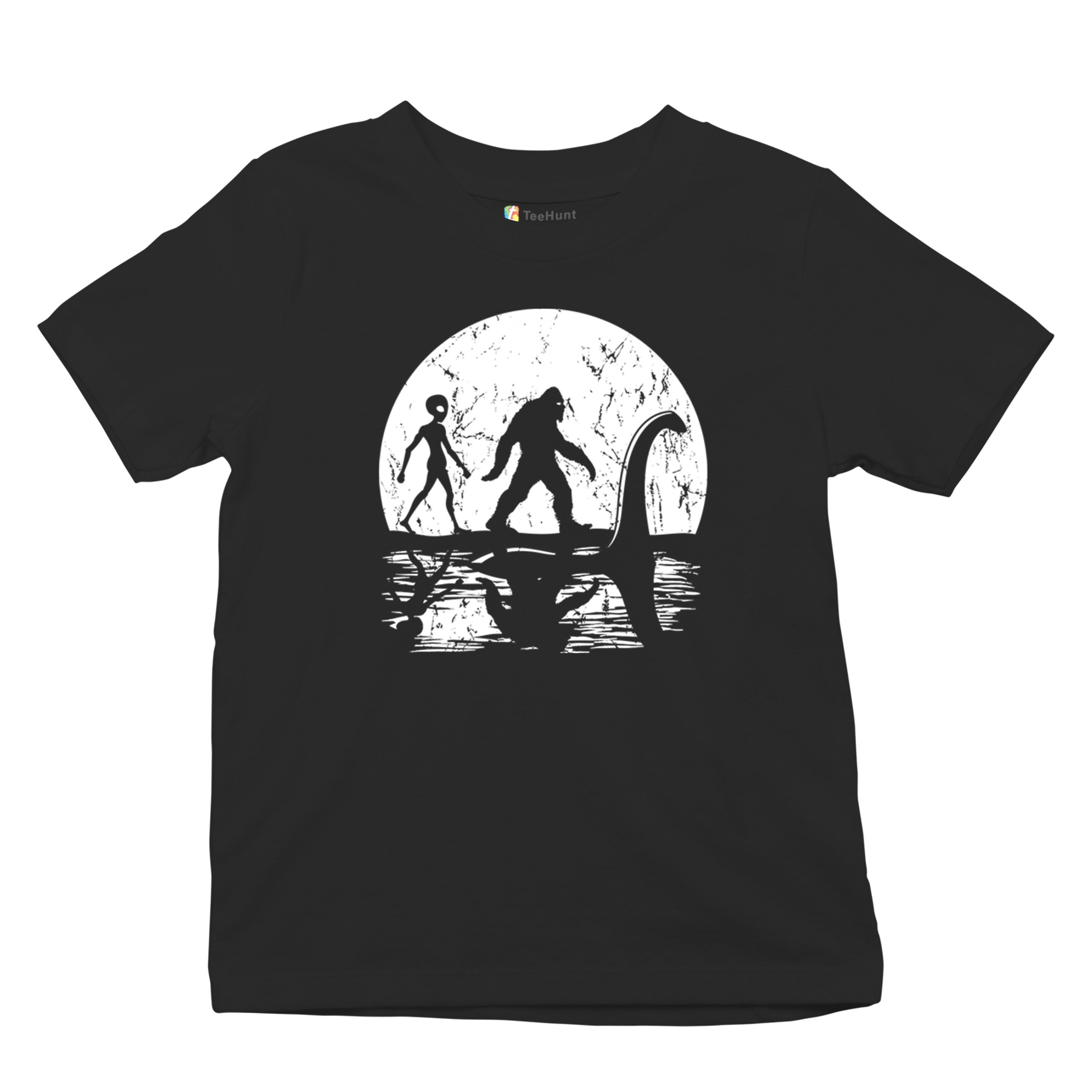Alien Bigfoot Loch Ness Monster Moon Youth T-shirt UFO Sasquatch Dinosaur Kids - Picture 6 of 36