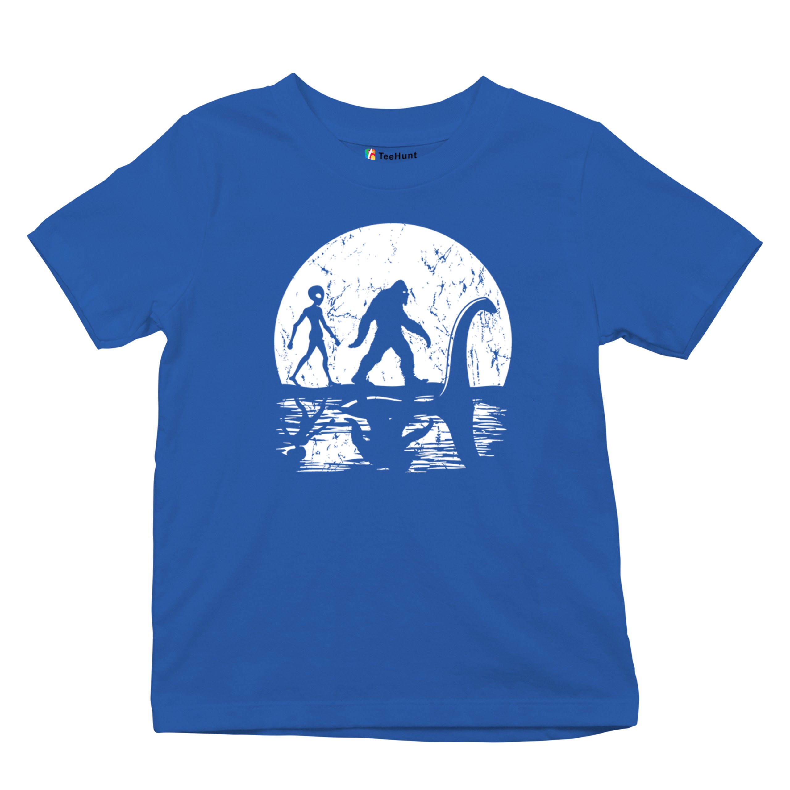 Alien Bigfoot Loch Ness Monster Moon Youth T-shirt UFO Sasquatch Dinosaur Kids - Picture 27 of 36