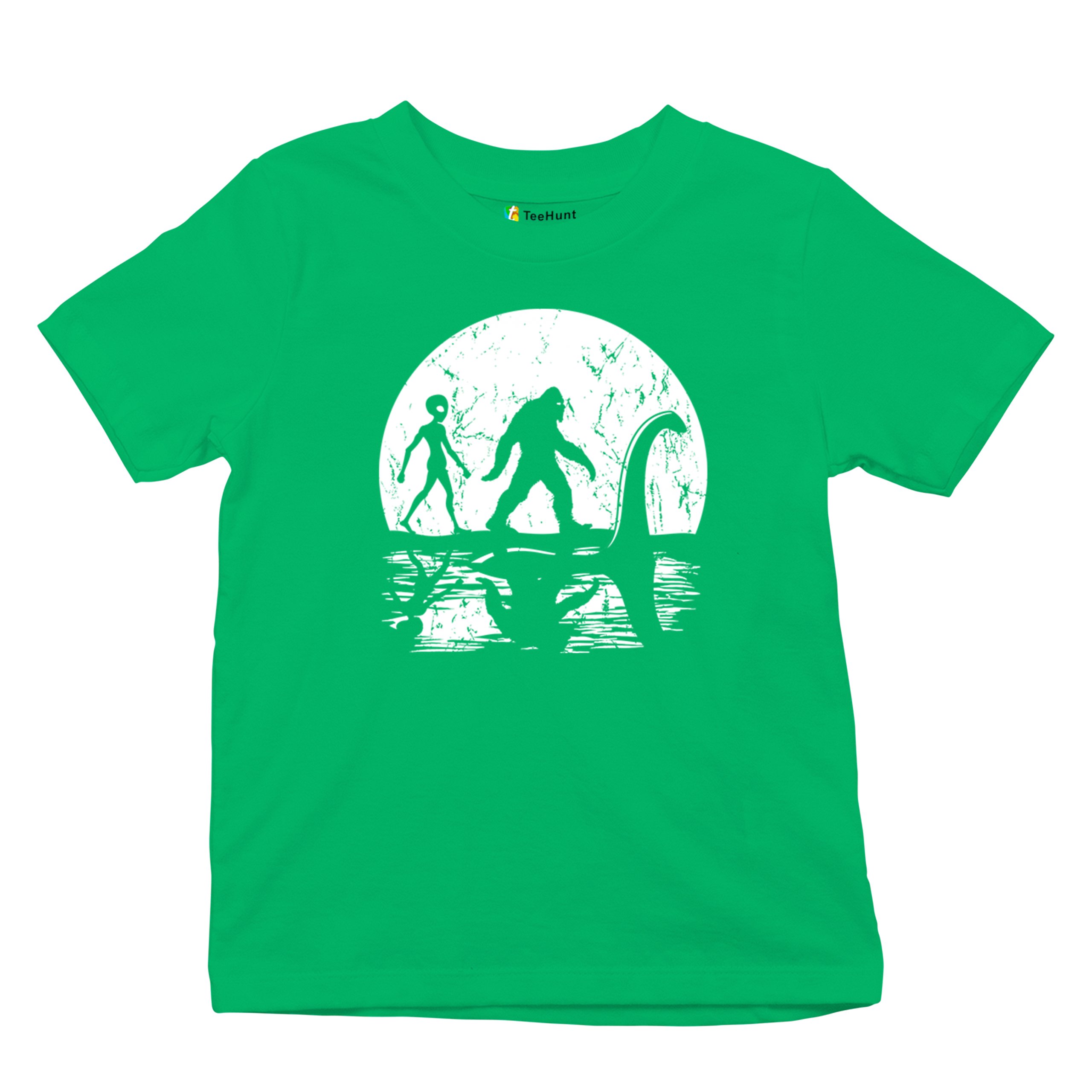 Alien Bigfoot Loch Ness Monster Moon Youth T-shirt UFO Sasquatch Dinosaur Kids - Picture 20 of 36