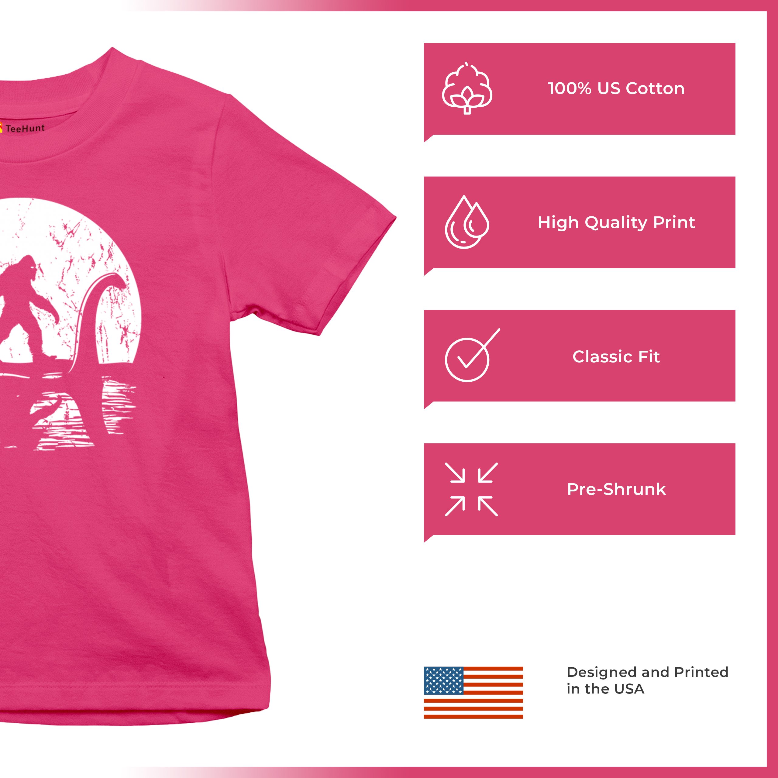 Alien Bigfoot Loch Ness Monster Moon Youth T-shirt UFO Sasquatch Dinosaur Kids - Picture 35 of 36