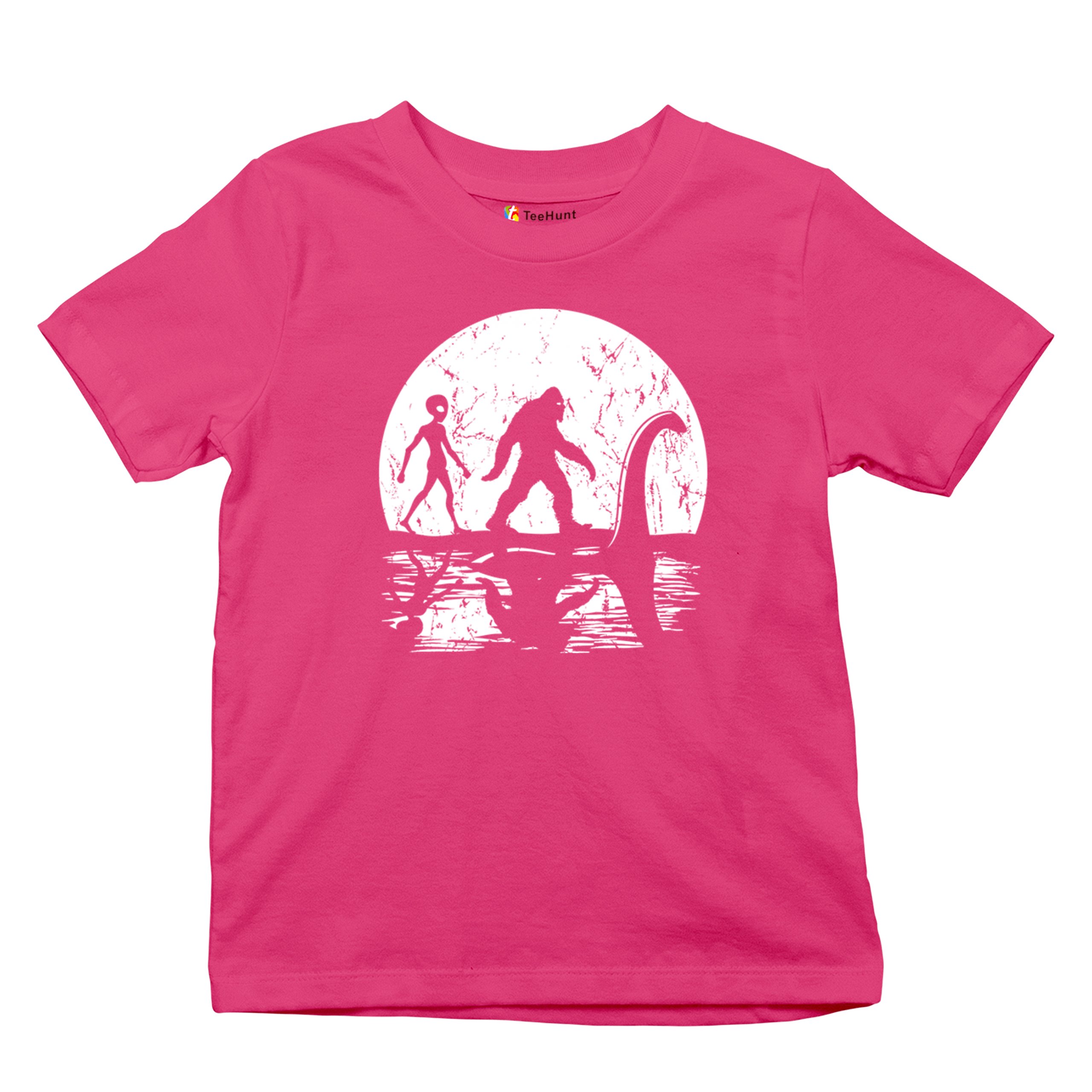 Alien Bigfoot Loch Ness Monster Moon Youth T-shirt UFO Sasquatch Dinosaur Kids - Picture 34 of 36