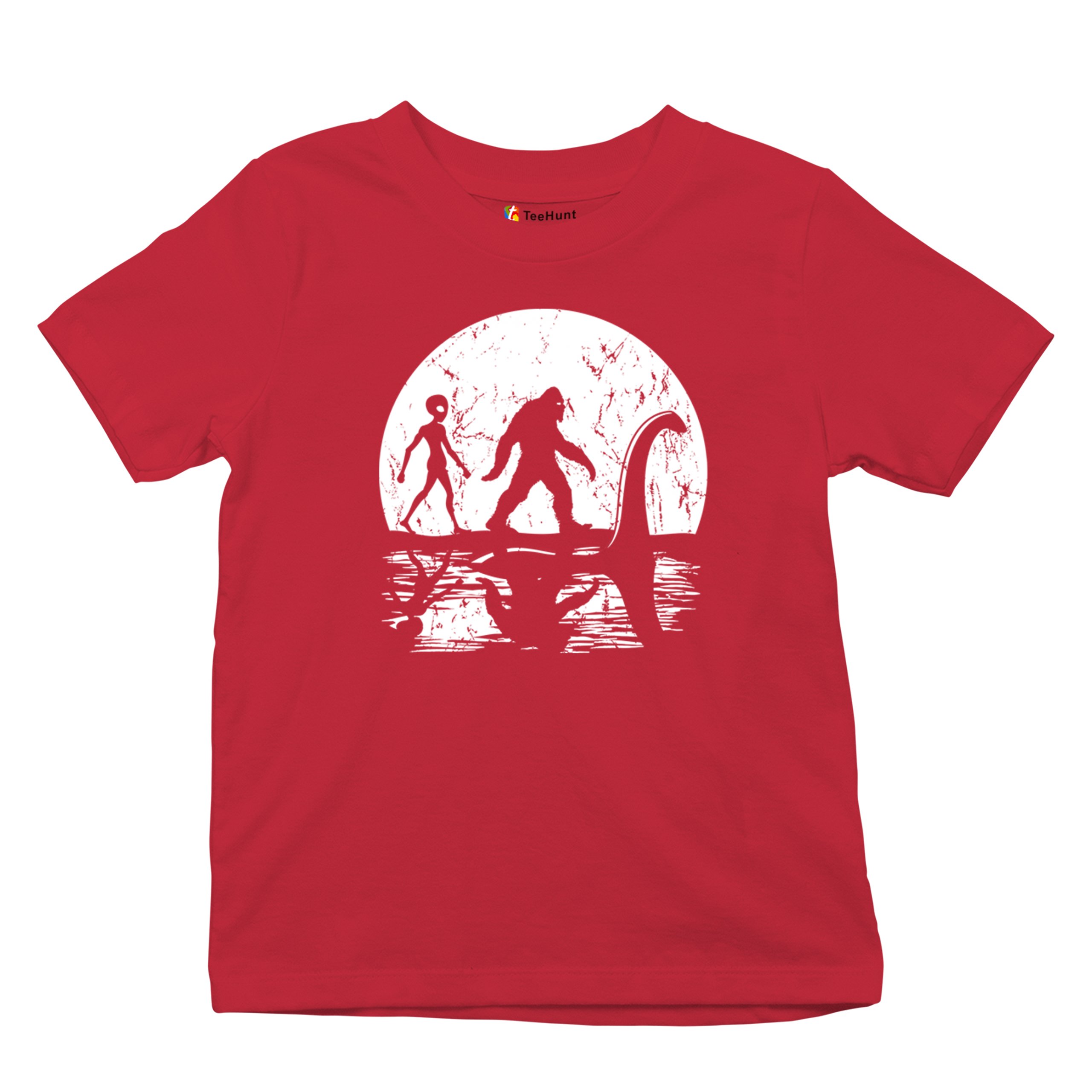 Alien Bigfoot Loch Ness Monster Moon Youth T-shirt UFO Sasquatch Dinosaur Kids - Picture 13 of 36