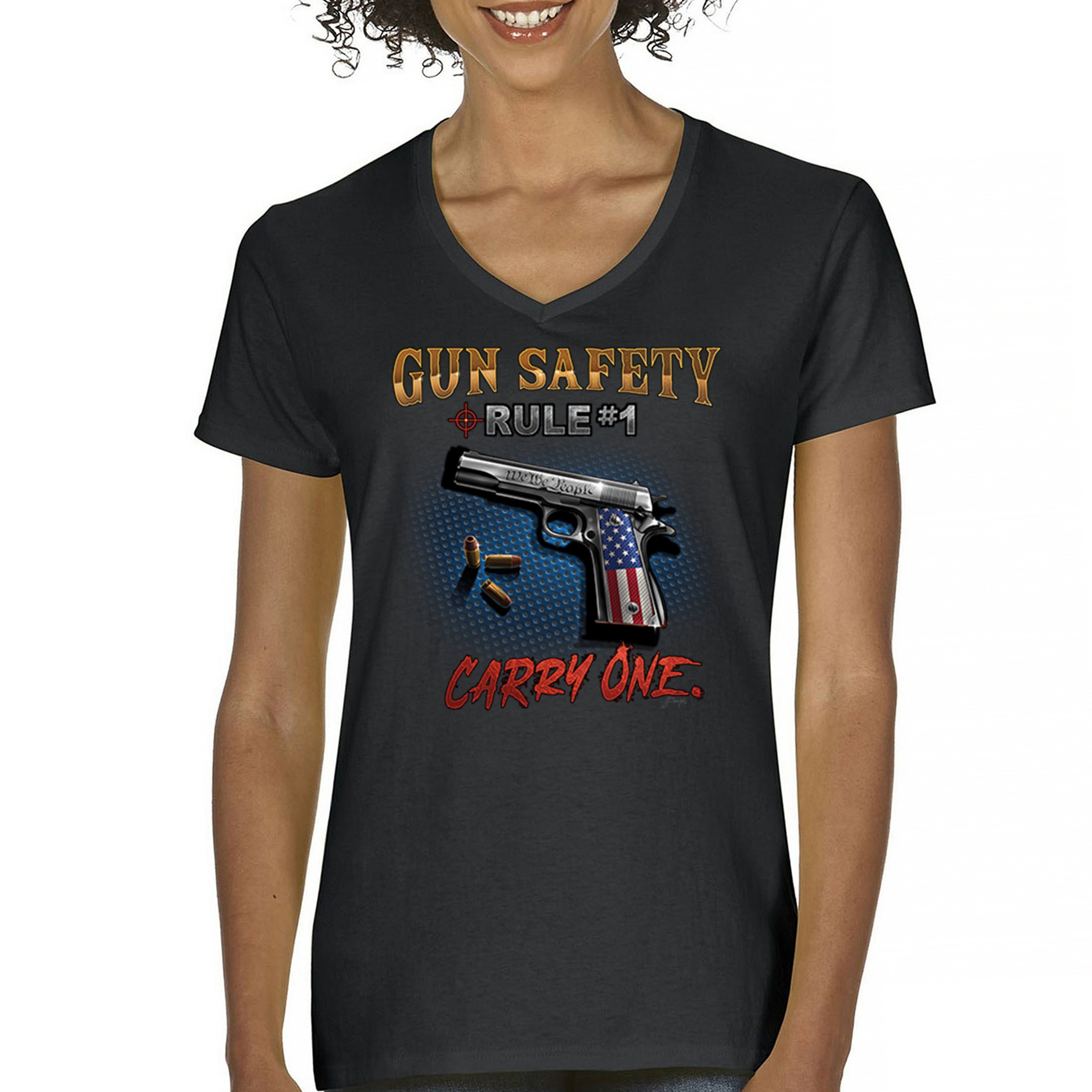 Gun Safety Rule Carry One Women’s V-Neck T-shirt 2nd Amendment 2A Rights Tee
