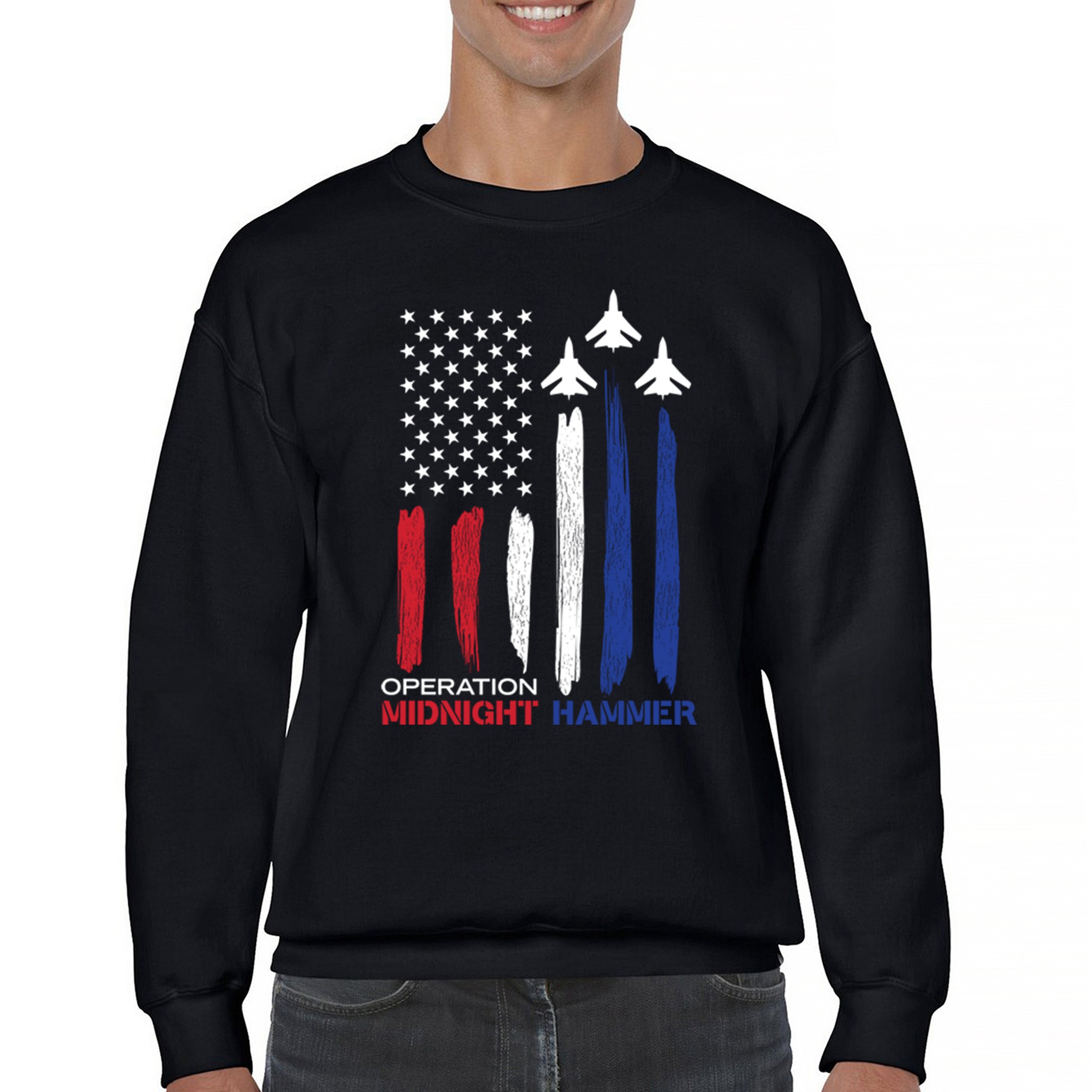 Operation Midnight Hammer Crewneck Sweatshirt American Flag GBU 57 President - Picture 2 of 15