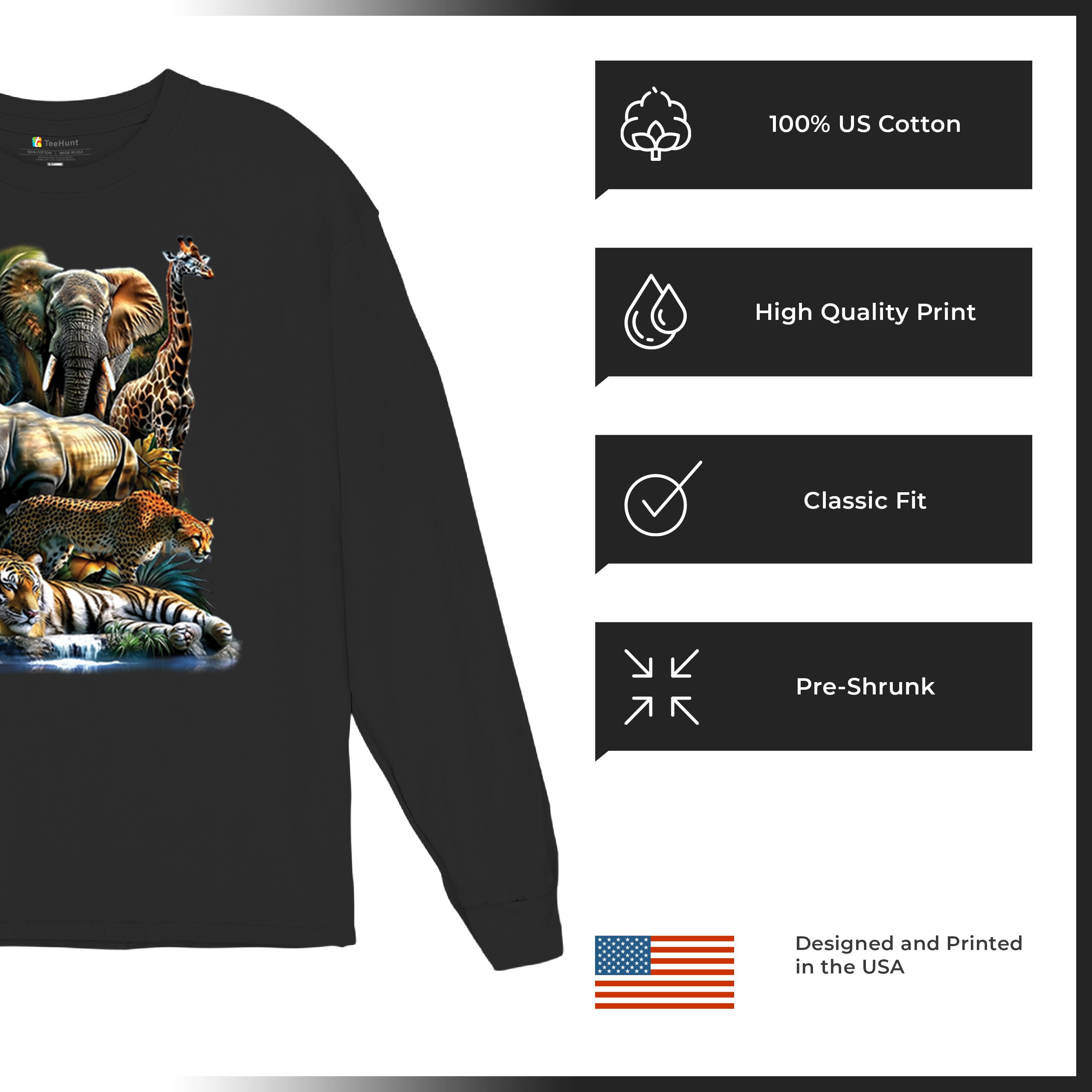 Exotic Collage Long Sleeve T-shirt Jungle Safari Animal Wild Nature Lion Tiger - 第 7/78 張圖片