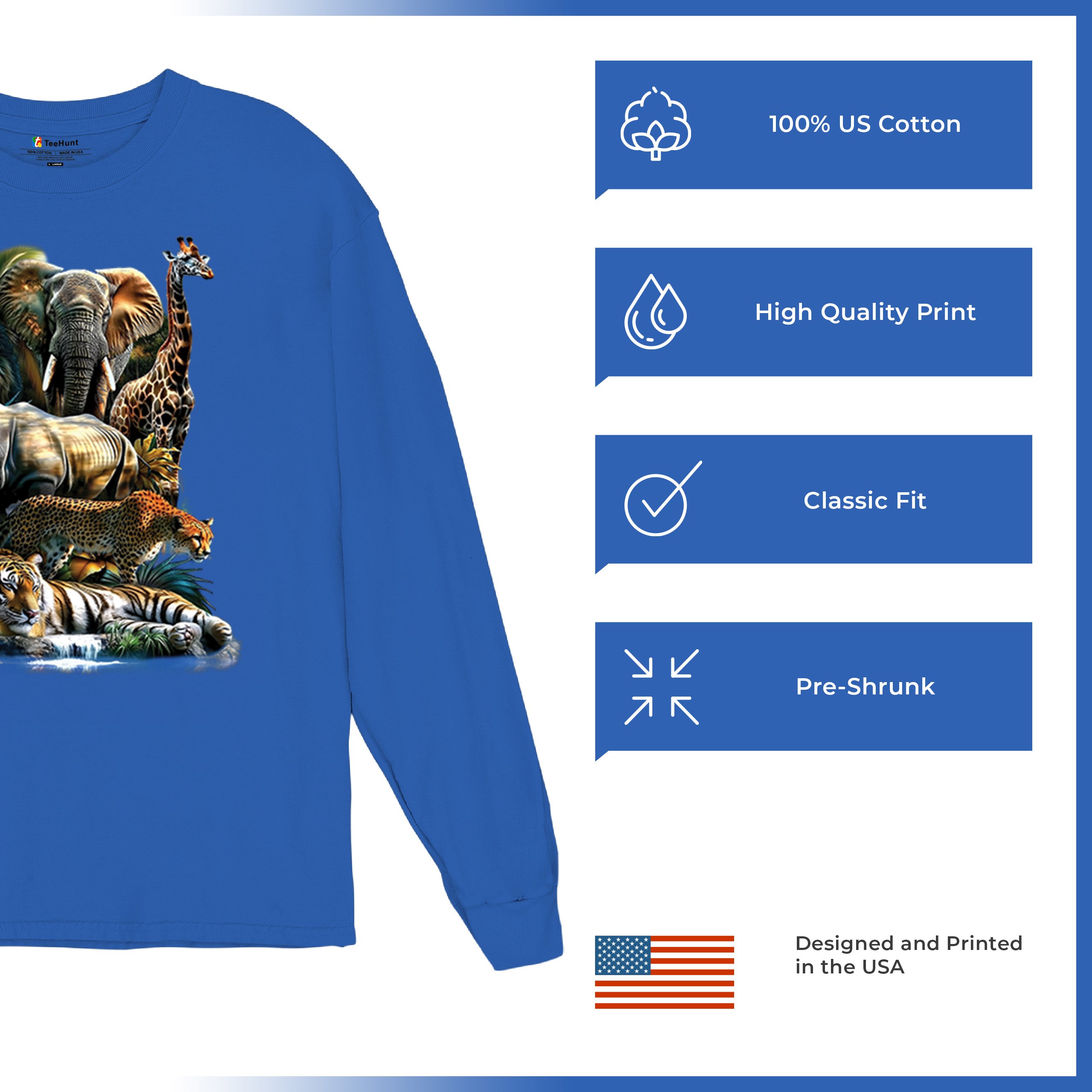 Exotic Collage Long Sleeve T-shirt Jungle Safari Animal Wild Nature Lion Tiger - 第 63/78 張圖片