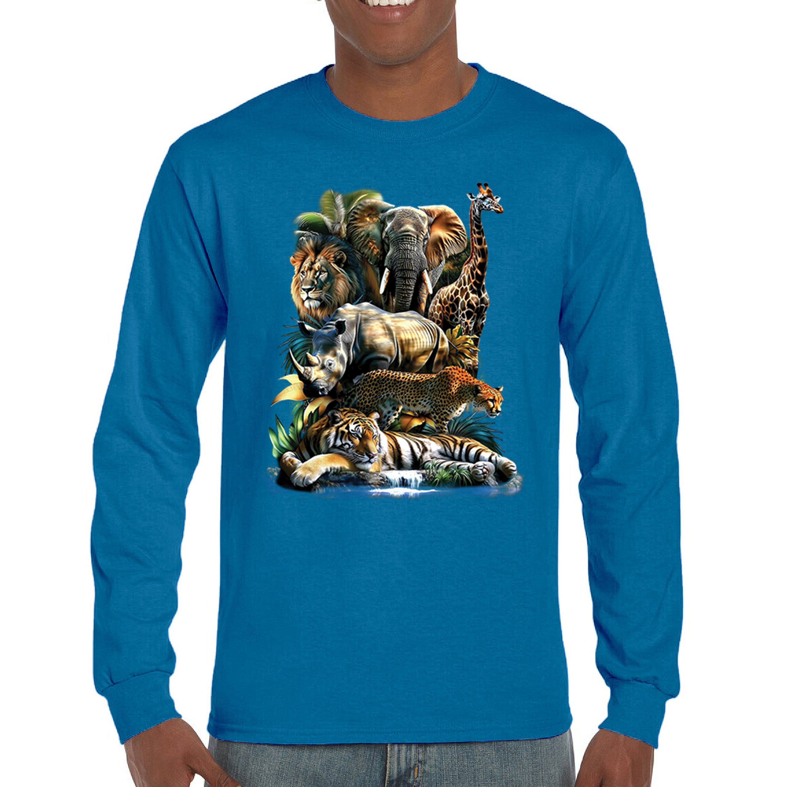 Exotic Collage Long Sleeve T-shirt Jungle Safari Animal Wild Nature Lion Tiger - 第 58/78 張圖片