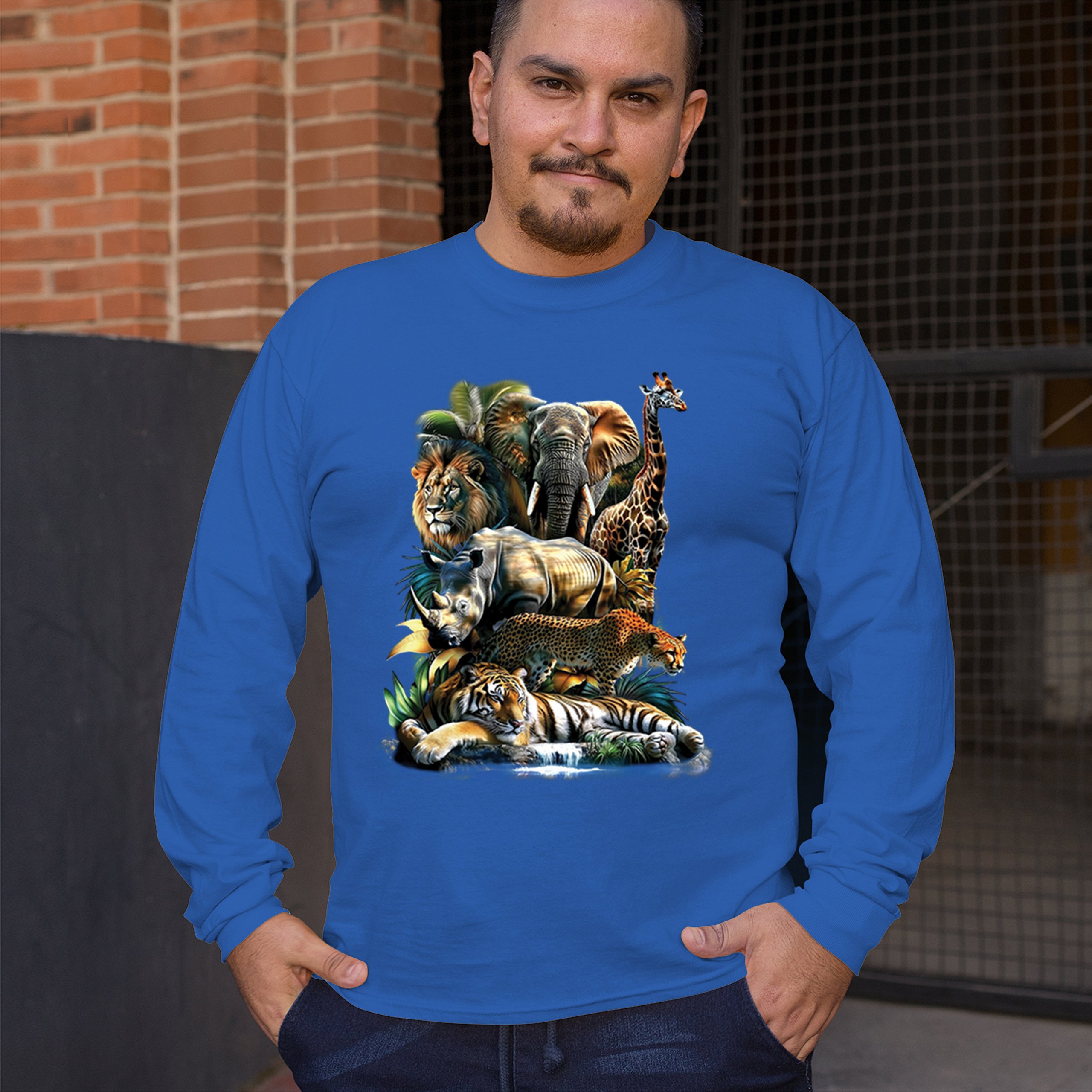 Exotic Collage Long Sleeve T-shirt Jungle Safari Animal Wild Nature Lion Tiger - 第 61/78 張圖片