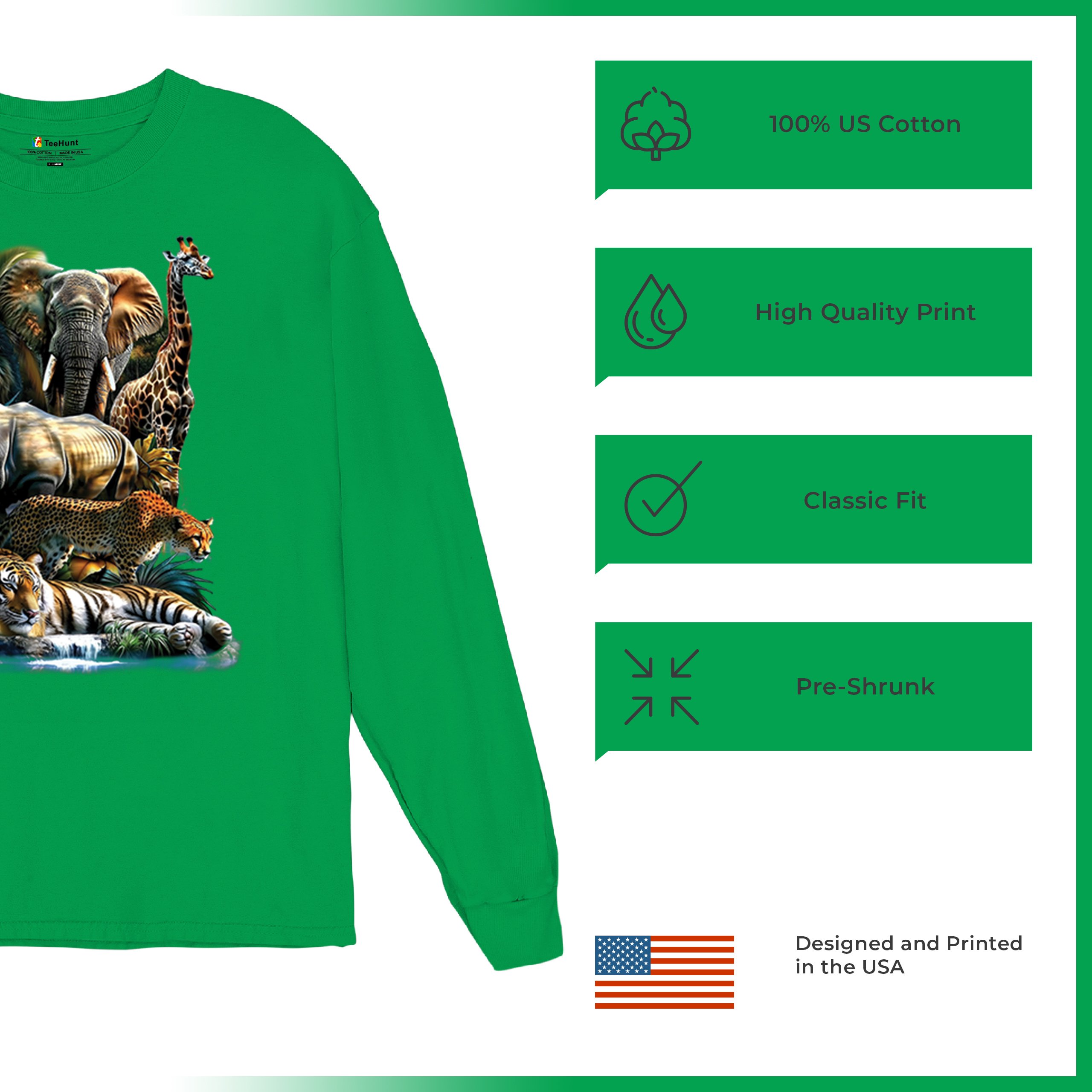 Exotic Collage Long Sleeve T-shirt Jungle Safari Animal Wild Nature Lion Tiger - 第 49/78 張圖片
