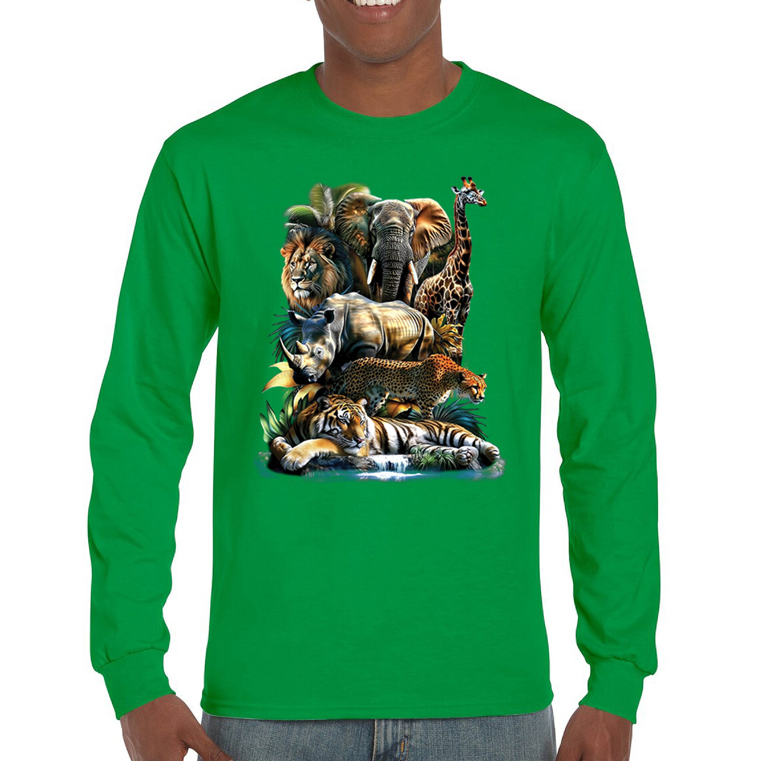 Exotic Collage Long Sleeve T-shirt Jungle Safari Animal Wild Nature Lion Tiger - 第 44/78 張圖片