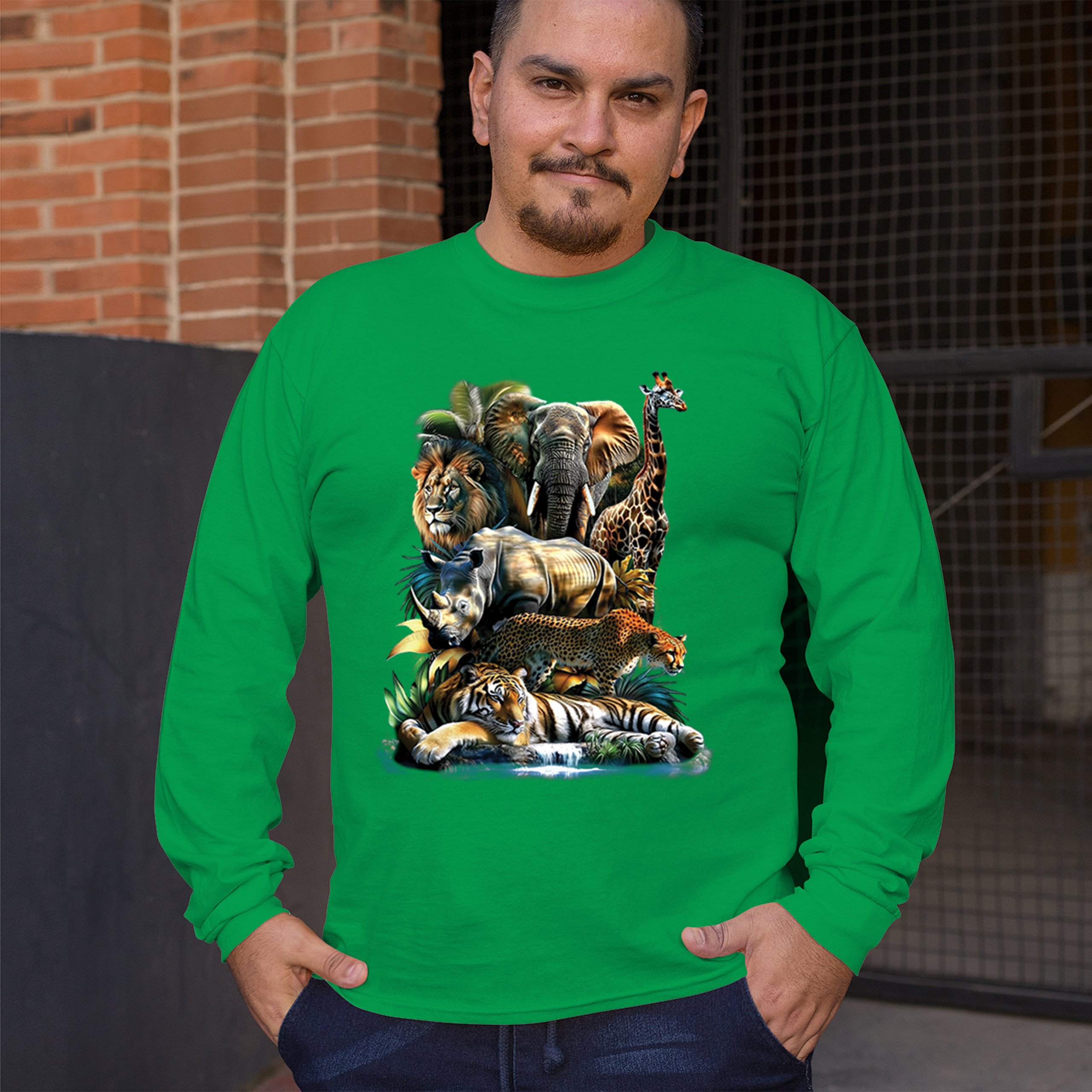 Exotic Collage Long Sleeve T-shirt Jungle Safari Animal Wild Nature Lion Tiger - 第 47/78 張圖片