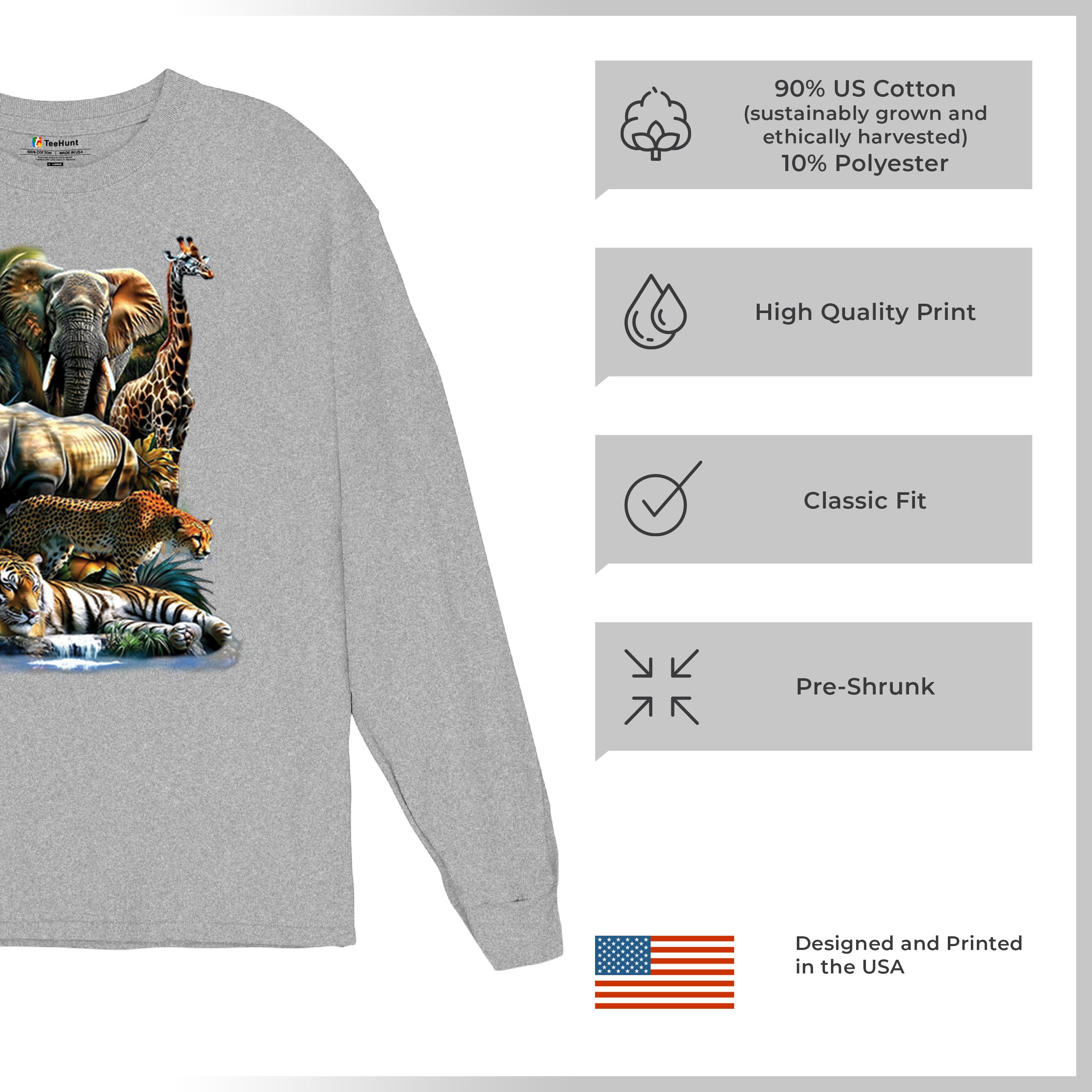 Exotic Collage Long Sleeve T-shirt Jungle Safari Animal Wild Nature Lion Tiger - 第 14/78 張圖片