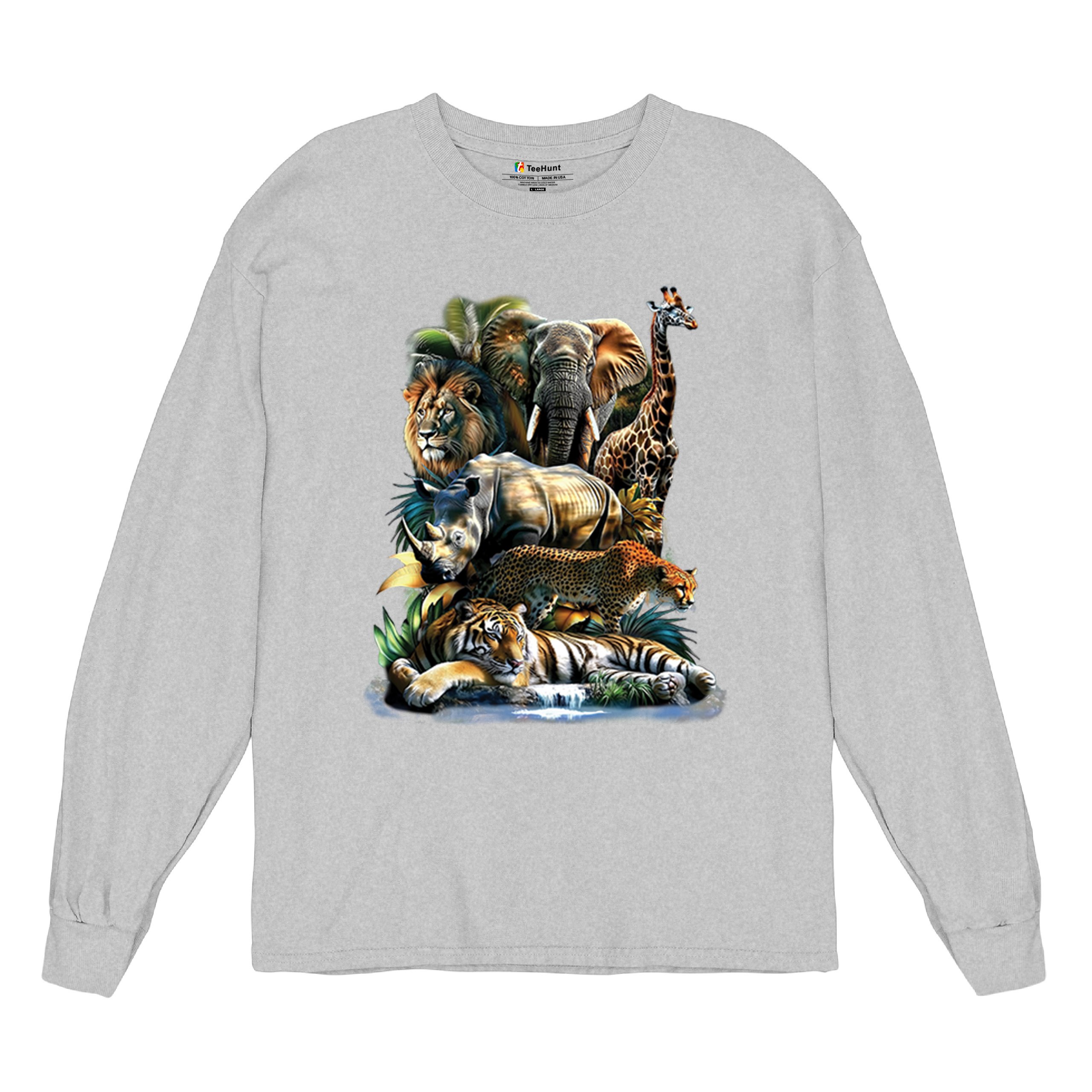 Exotic Collage Long Sleeve T-shirt Jungle Safari Animal Wild Nature Lion Tiger - 第 13/78 張圖片