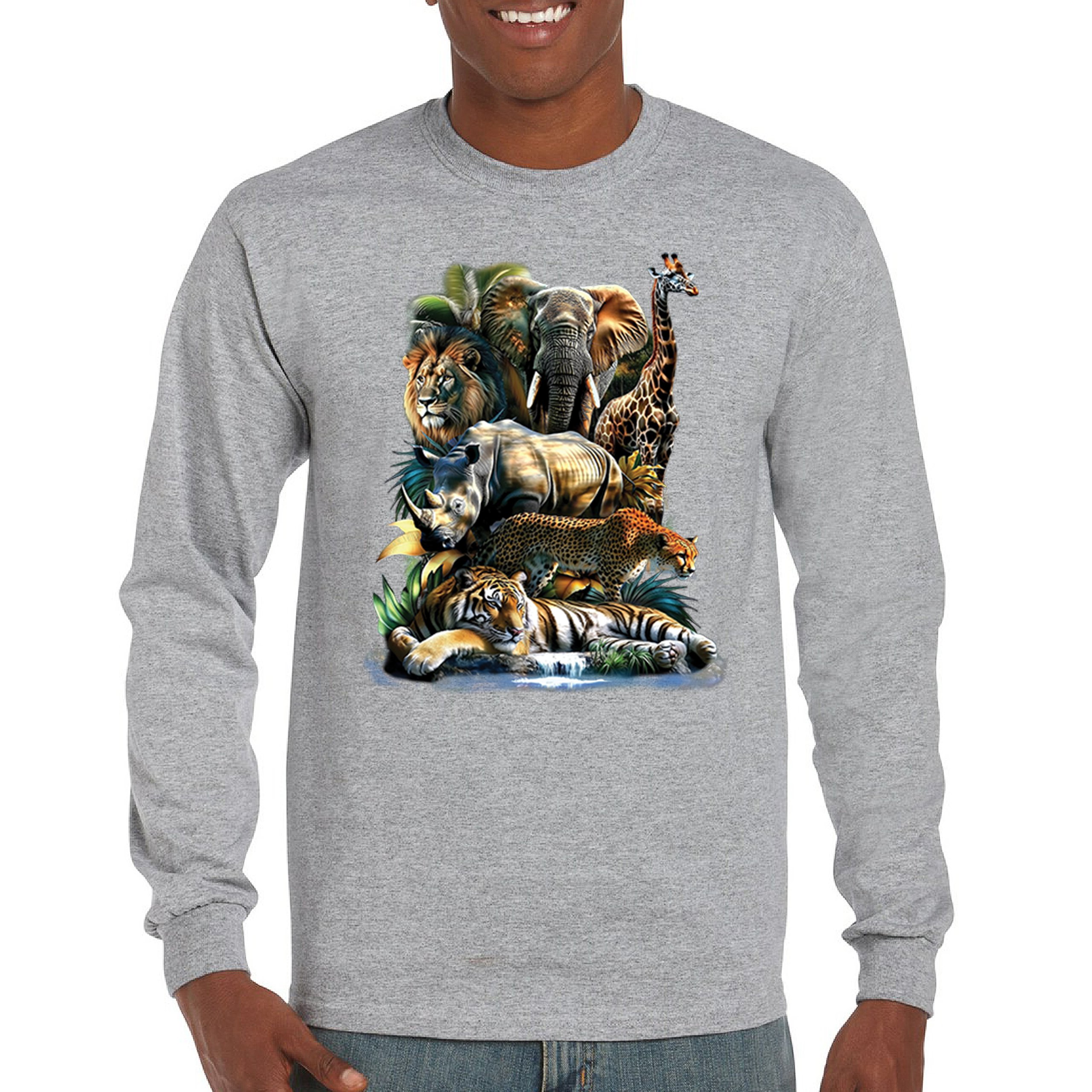 Exotic Collage Long Sleeve T-shirt Jungle Safari Animal Wild Nature Lion Tiger - 第 9/78 張圖片