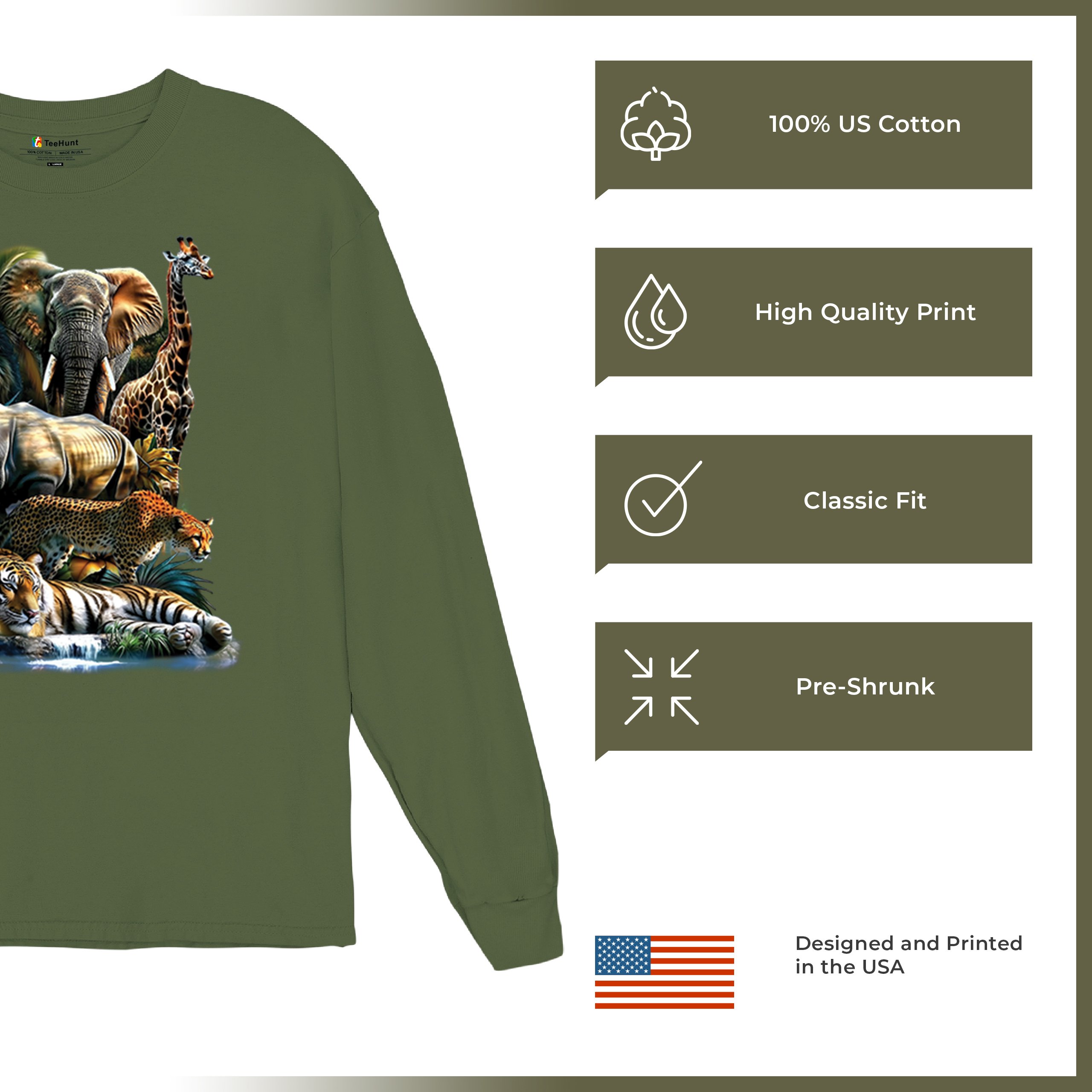Exotic Collage Long Sleeve T-shirt Jungle Safari Animal Wild Nature Lion Tiger - 第 56/78 張圖片