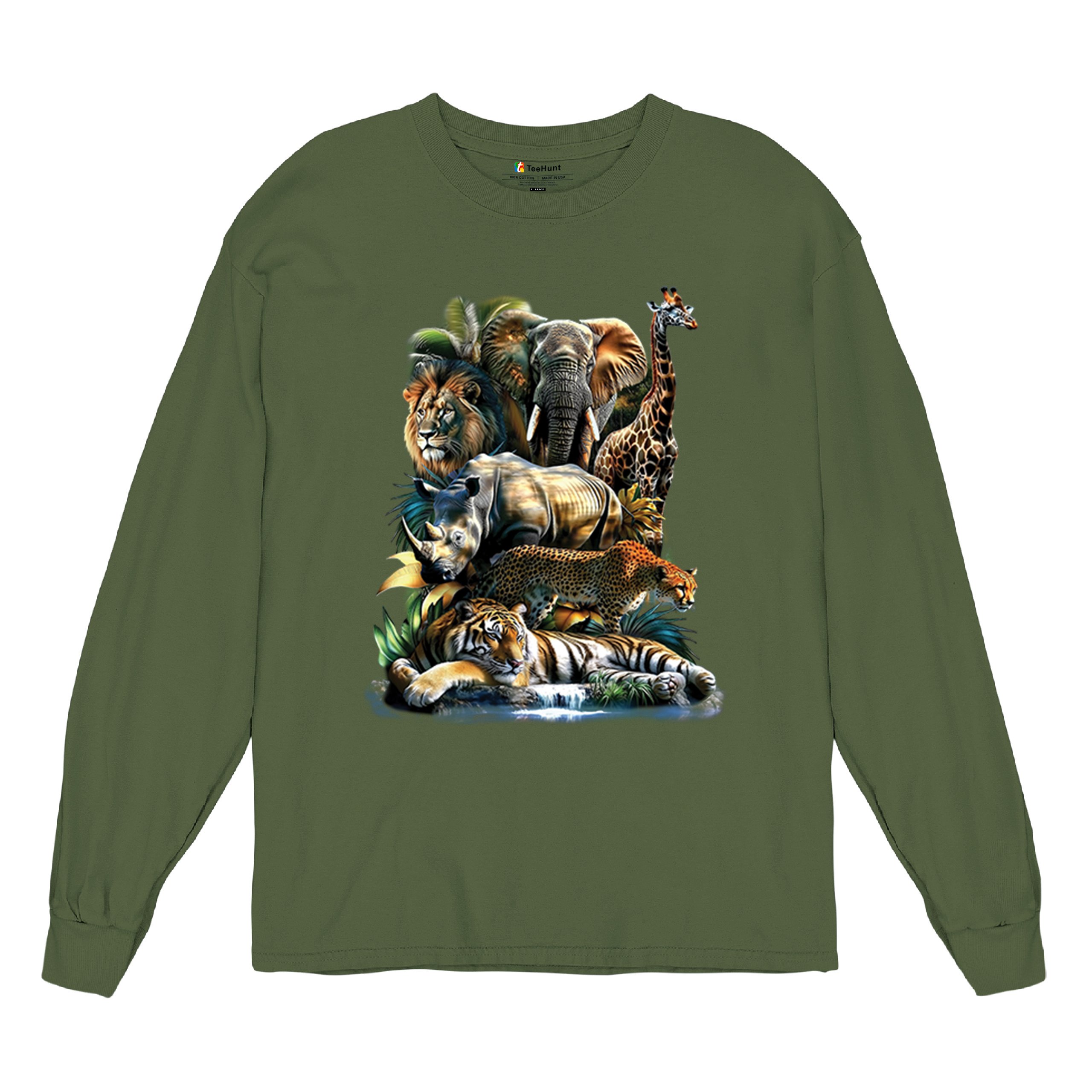 Exotic Collage Long Sleeve T-shirt Jungle Safari Animal Wild Nature Lion Tiger - 第 55/78 張圖片