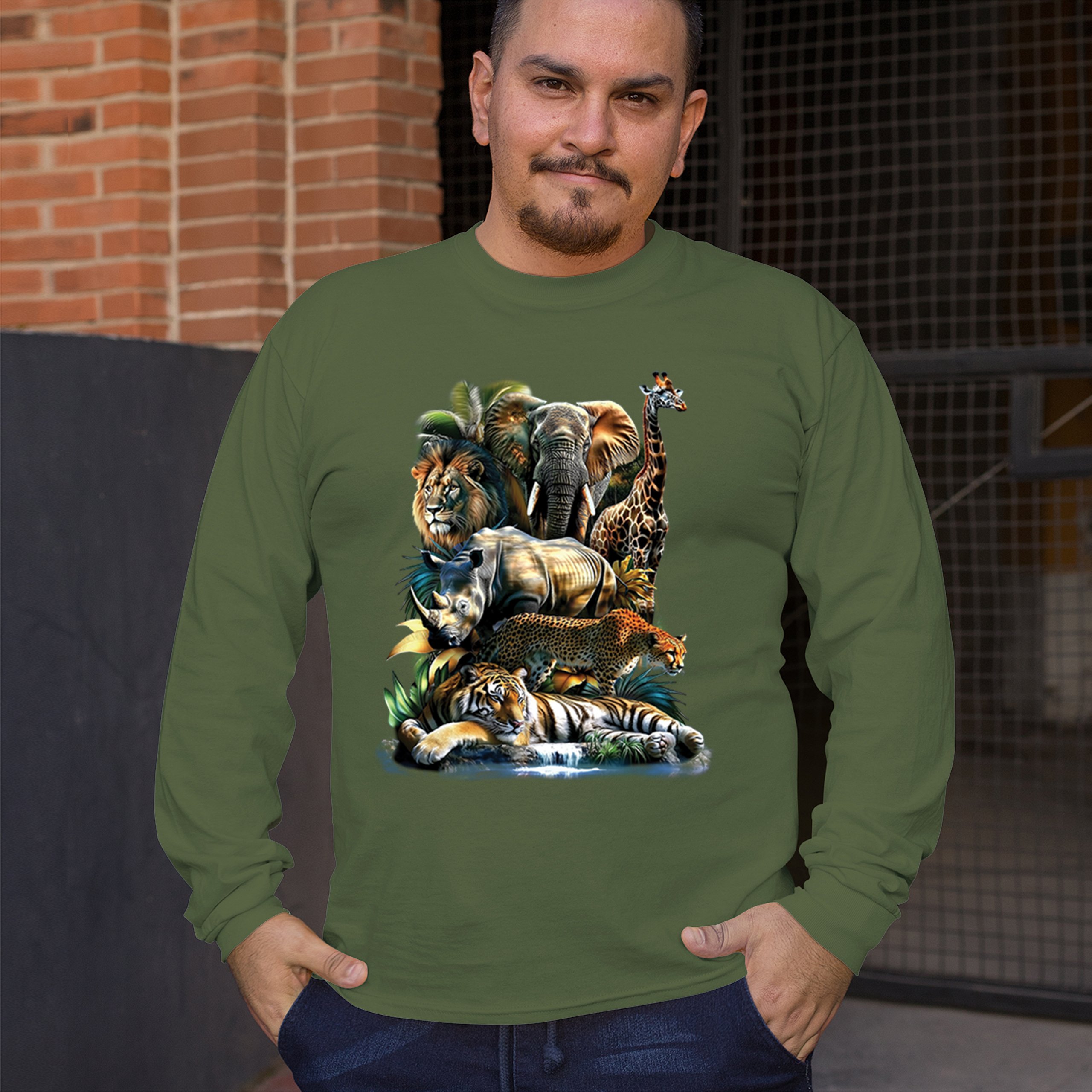 Exotic Collage Long Sleeve T-shirt Jungle Safari Animal Wild Nature Lion Tiger - 第 54/78 張圖片