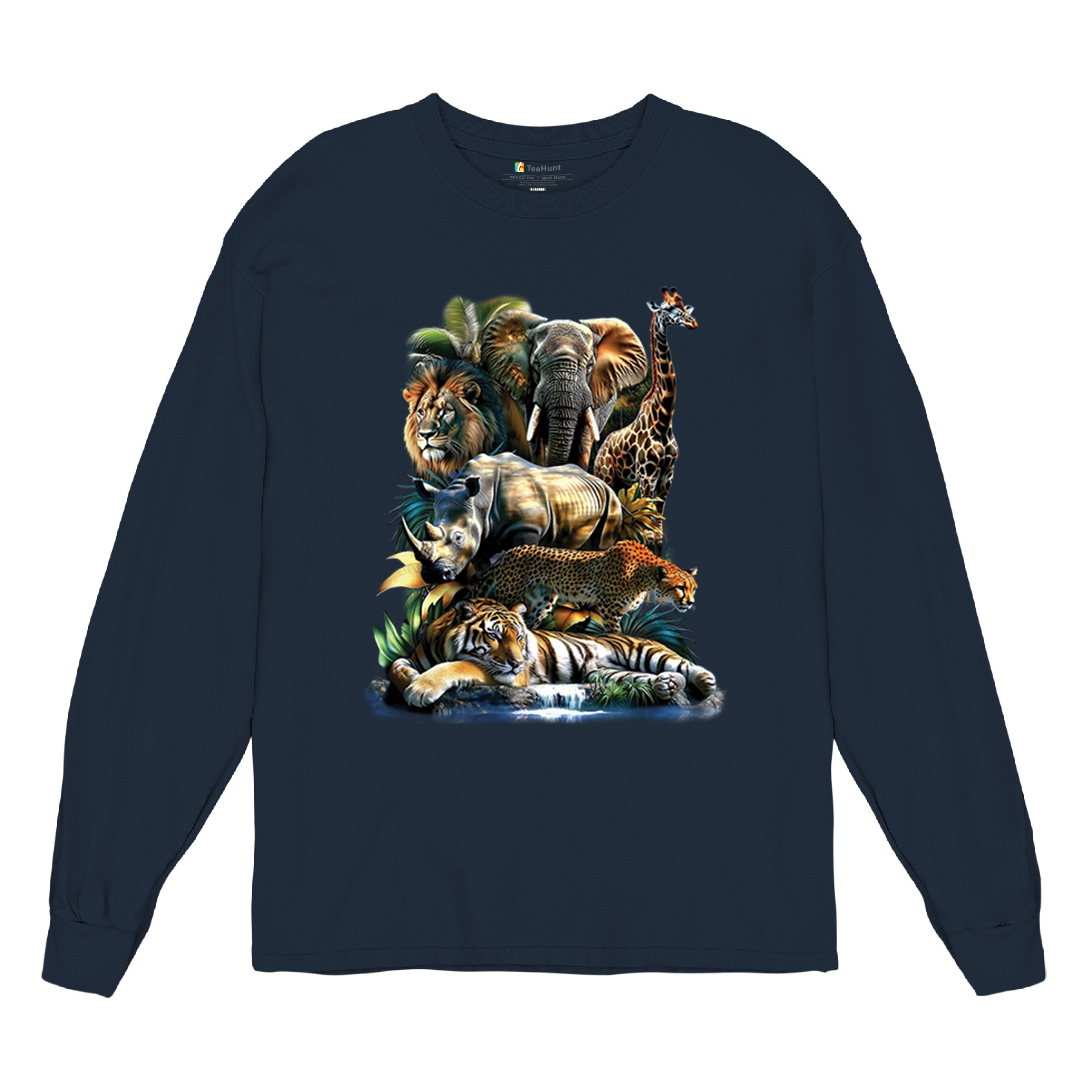 Exotic Collage Long Sleeve T-shirt Jungle Safari Animal Wild Nature Lion Tiger - 第 41/78 張圖片