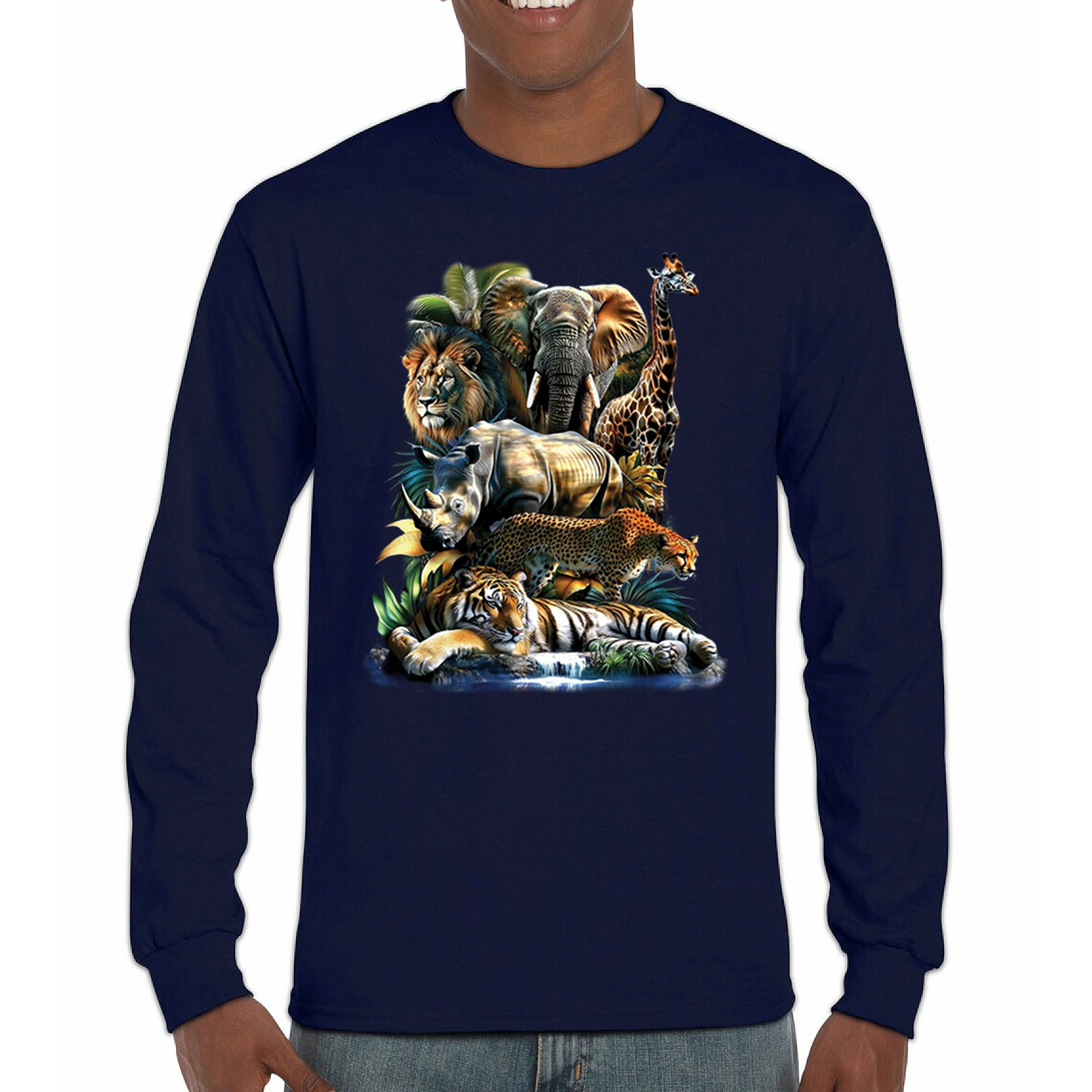 Exotic Collage Long Sleeve T-shirt Jungle Safari Animal Wild Nature Lion Tiger - 第 37/78 張圖片