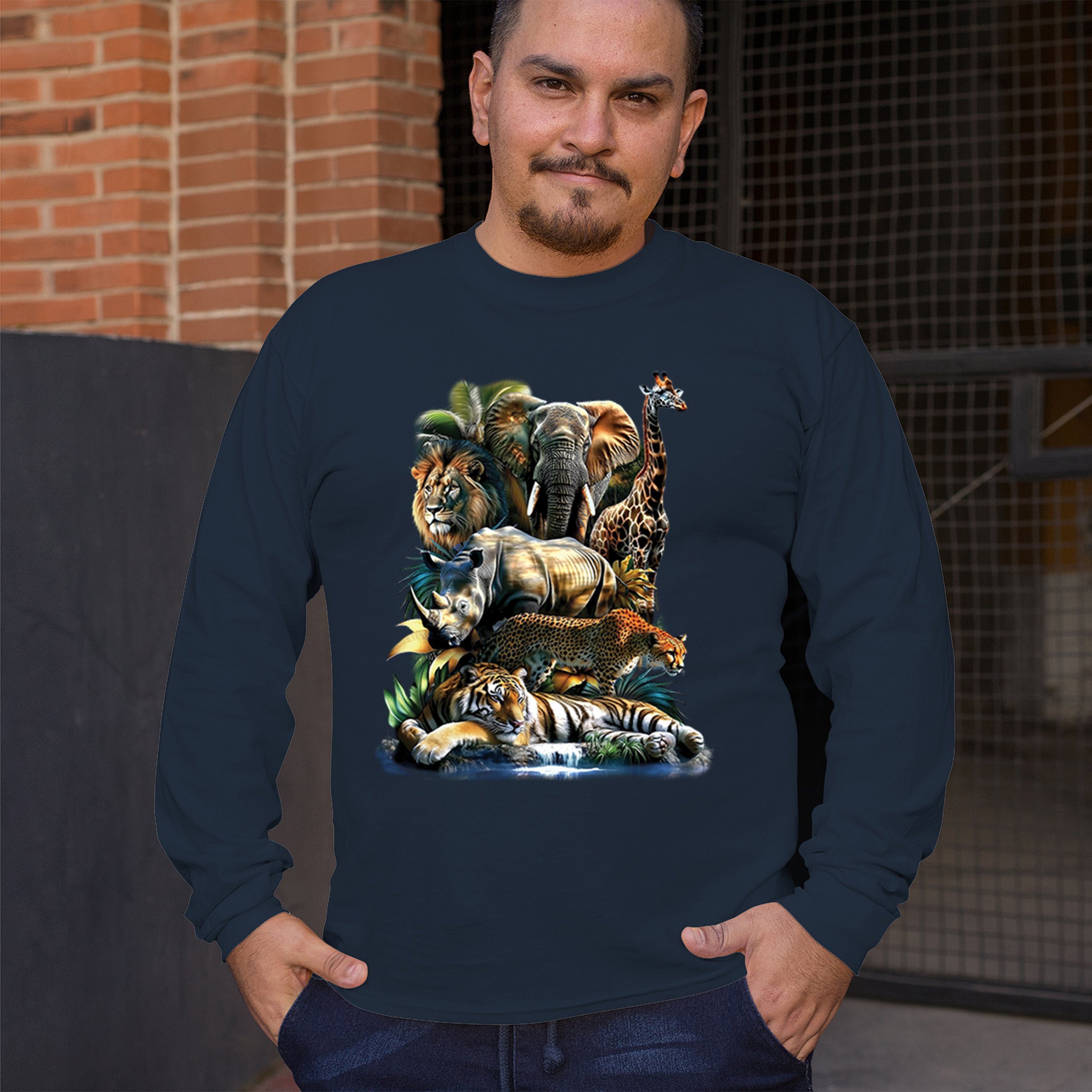 Exotic Collage Long Sleeve T-shirt Jungle Safari Animal Wild Nature Lion Tiger - 第 40/78 張圖片