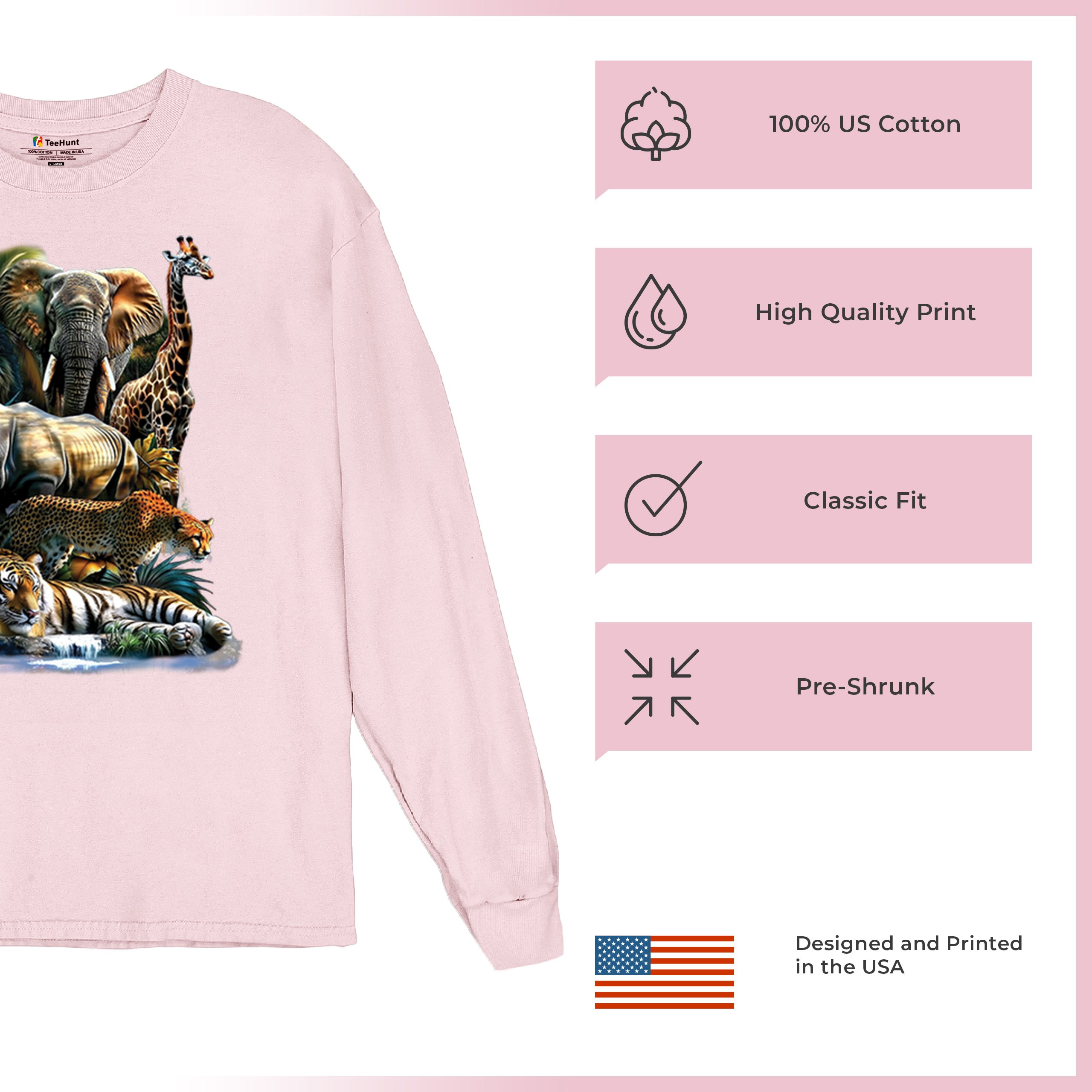 Exotic Collage Long Sleeve T-shirt Jungle Safari Animal Wild Nature Lion Tiger - 第 77/78 張圖片