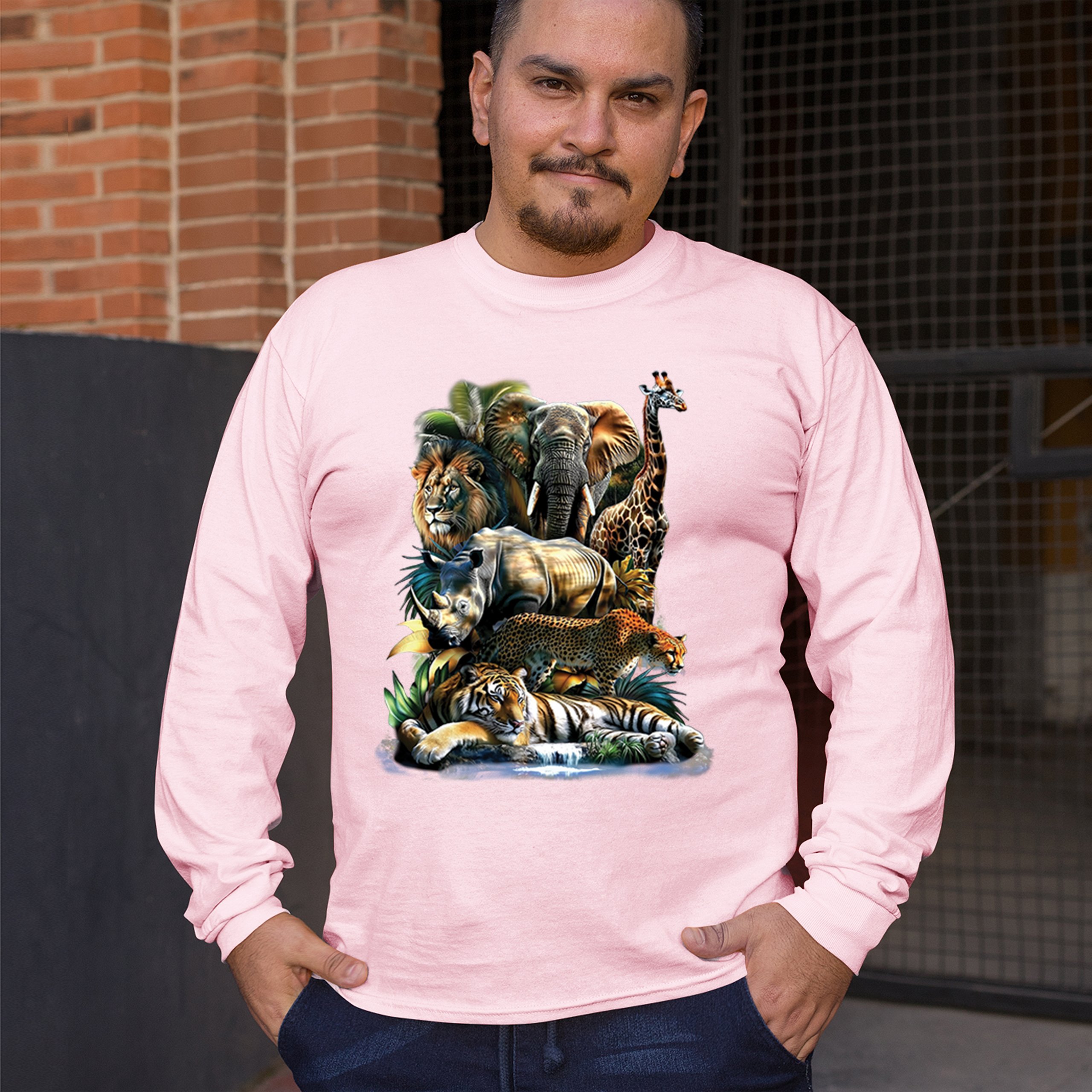 Exotic Collage Long Sleeve T-shirt Jungle Safari Animal Wild Nature Lion Tiger - 第 75/78 張圖片