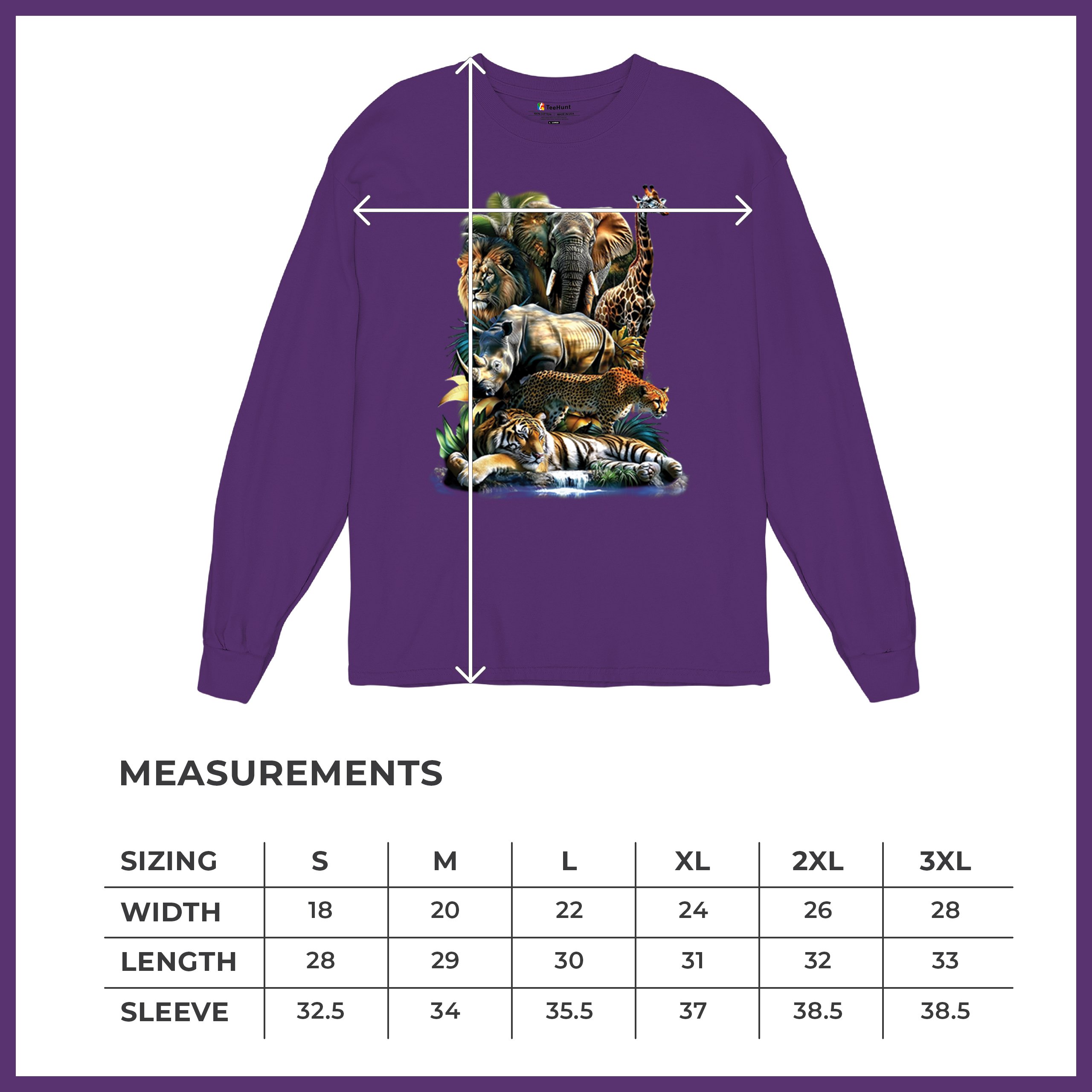Exotic Collage Long Sleeve T-shirt Jungle Safari Animal Wild Nature Lion Tiger - 第 22/78 張圖片
