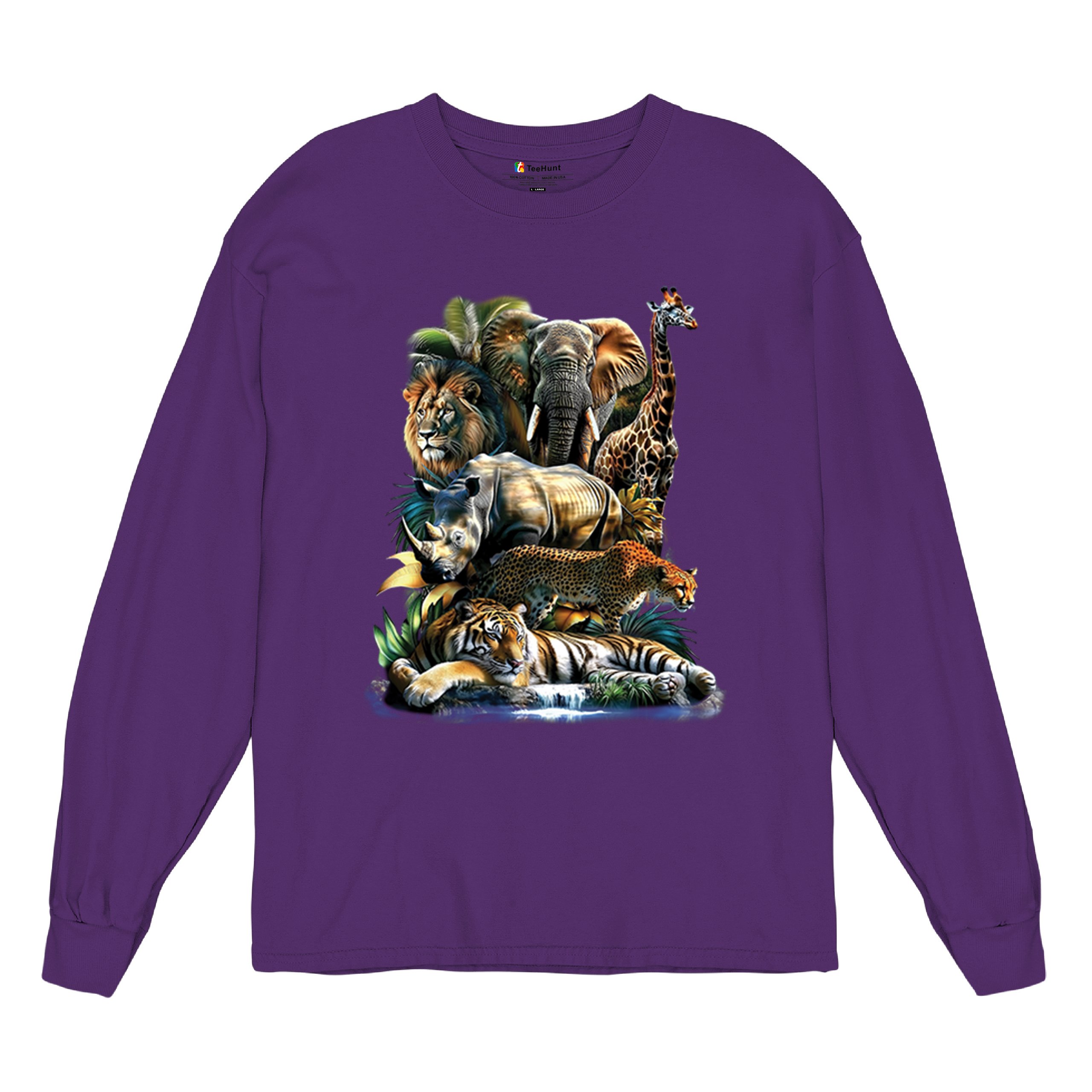 Exotic Collage Long Sleeve T-shirt Jungle Safari Animal Wild Nature Lion Tiger - 第 20/78 張圖片