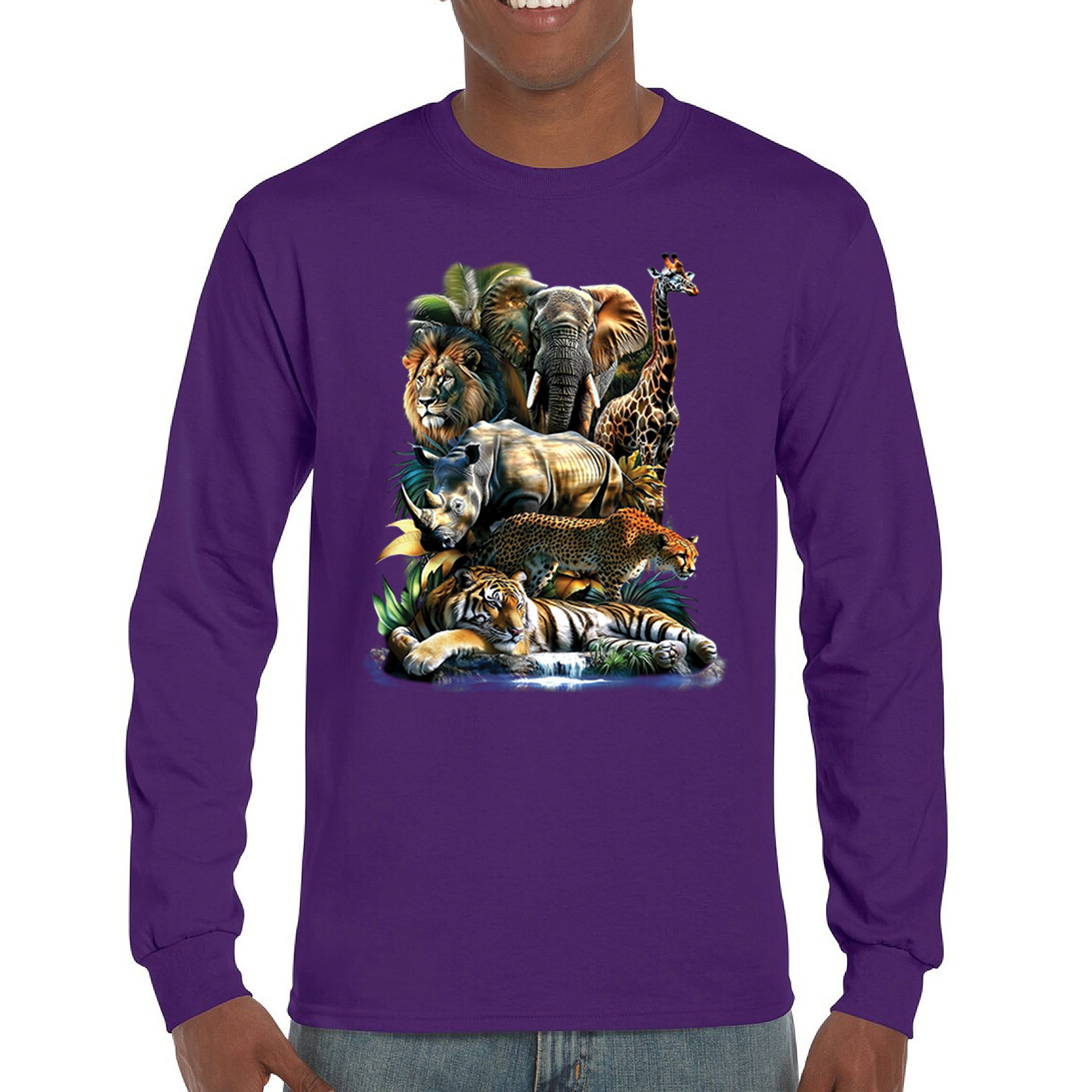 Exotic Collage Long Sleeve T-shirt Jungle Safari Animal Wild Nature Lion Tiger - 第 16/78 張圖片