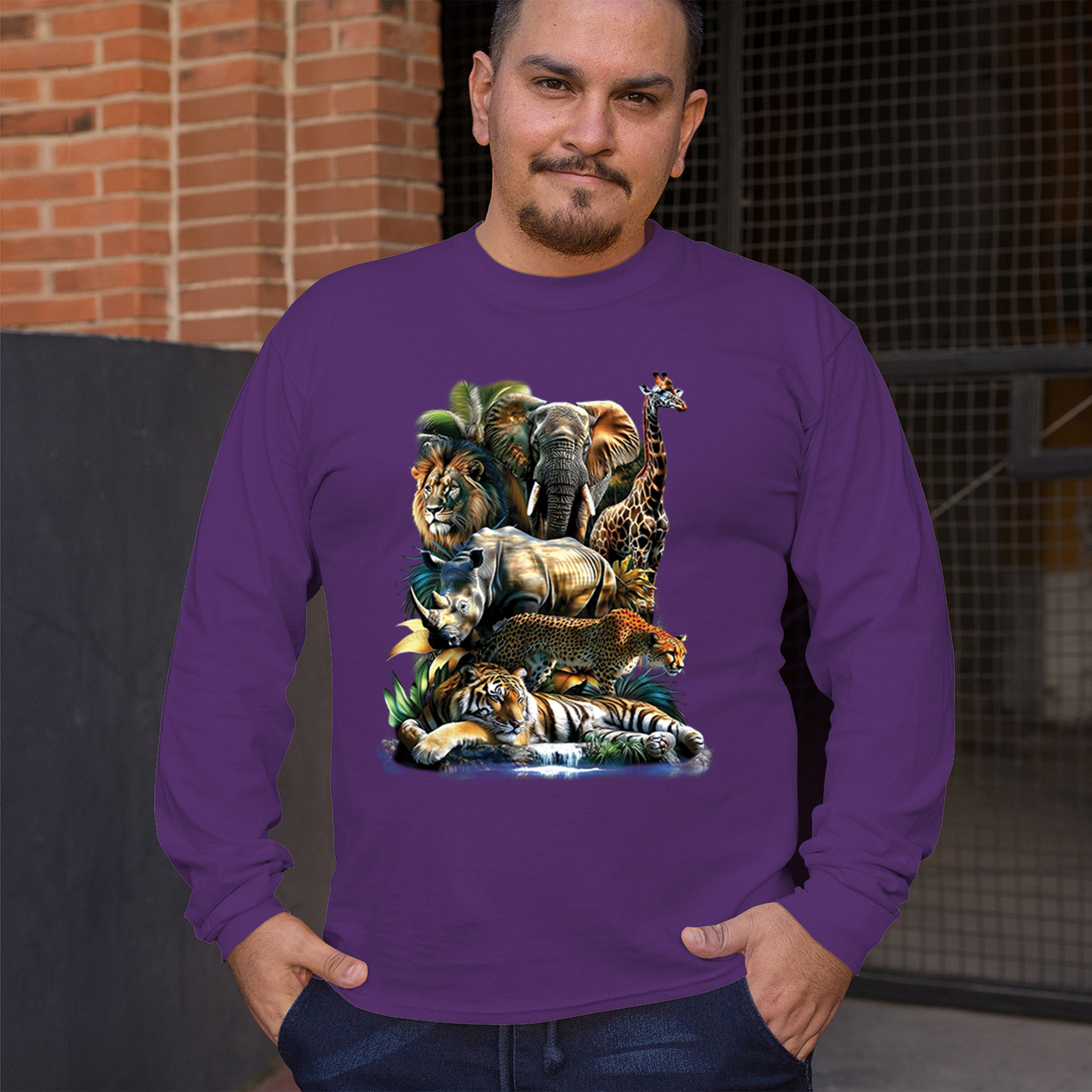 Exotic Collage Long Sleeve T-shirt Jungle Safari Animal Wild Nature Lion Tiger - 第 19/78 張圖片
