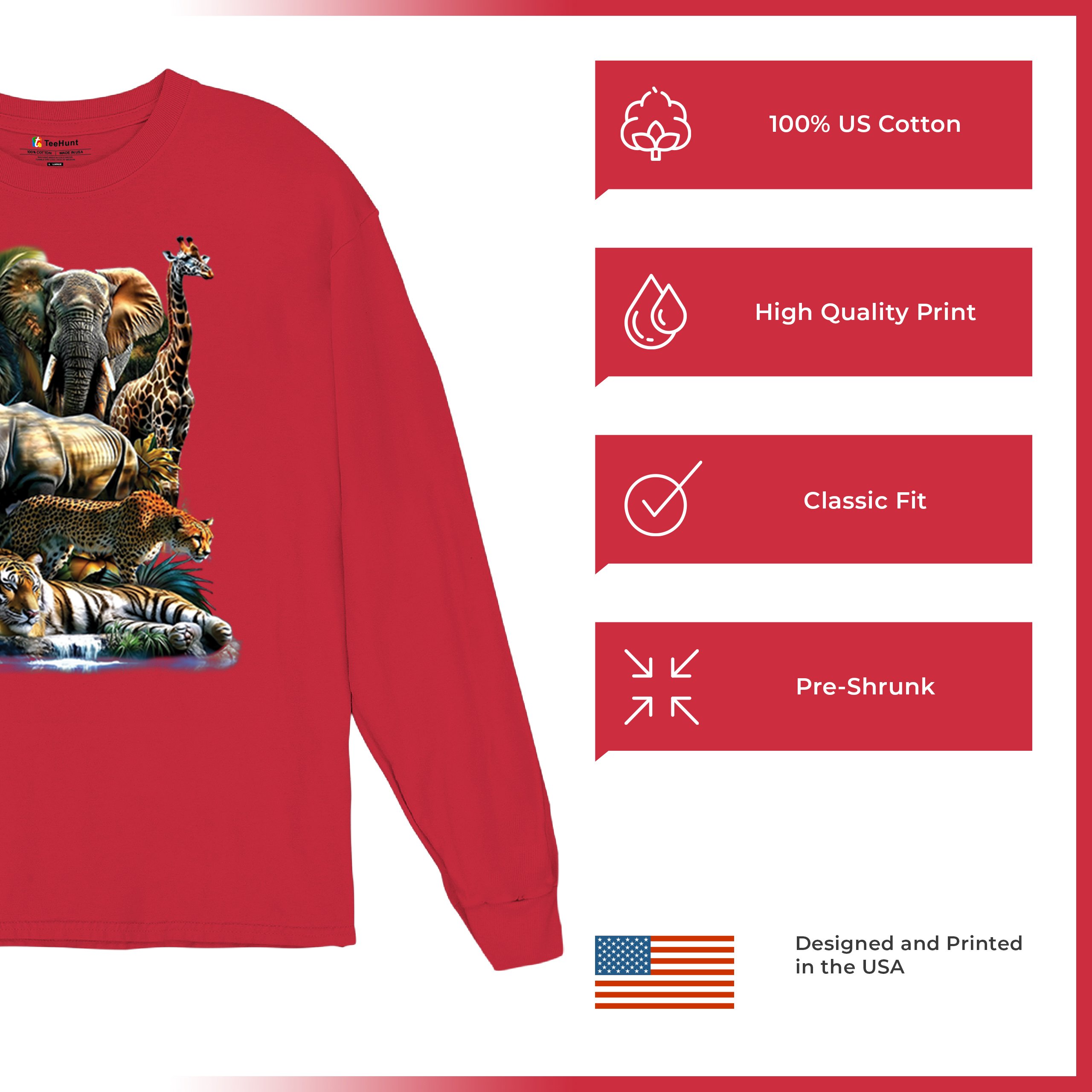 Exotic Collage Long Sleeve T-shirt Jungle Safari Animal Wild Nature Lion Tiger - 第 28/78 張圖片