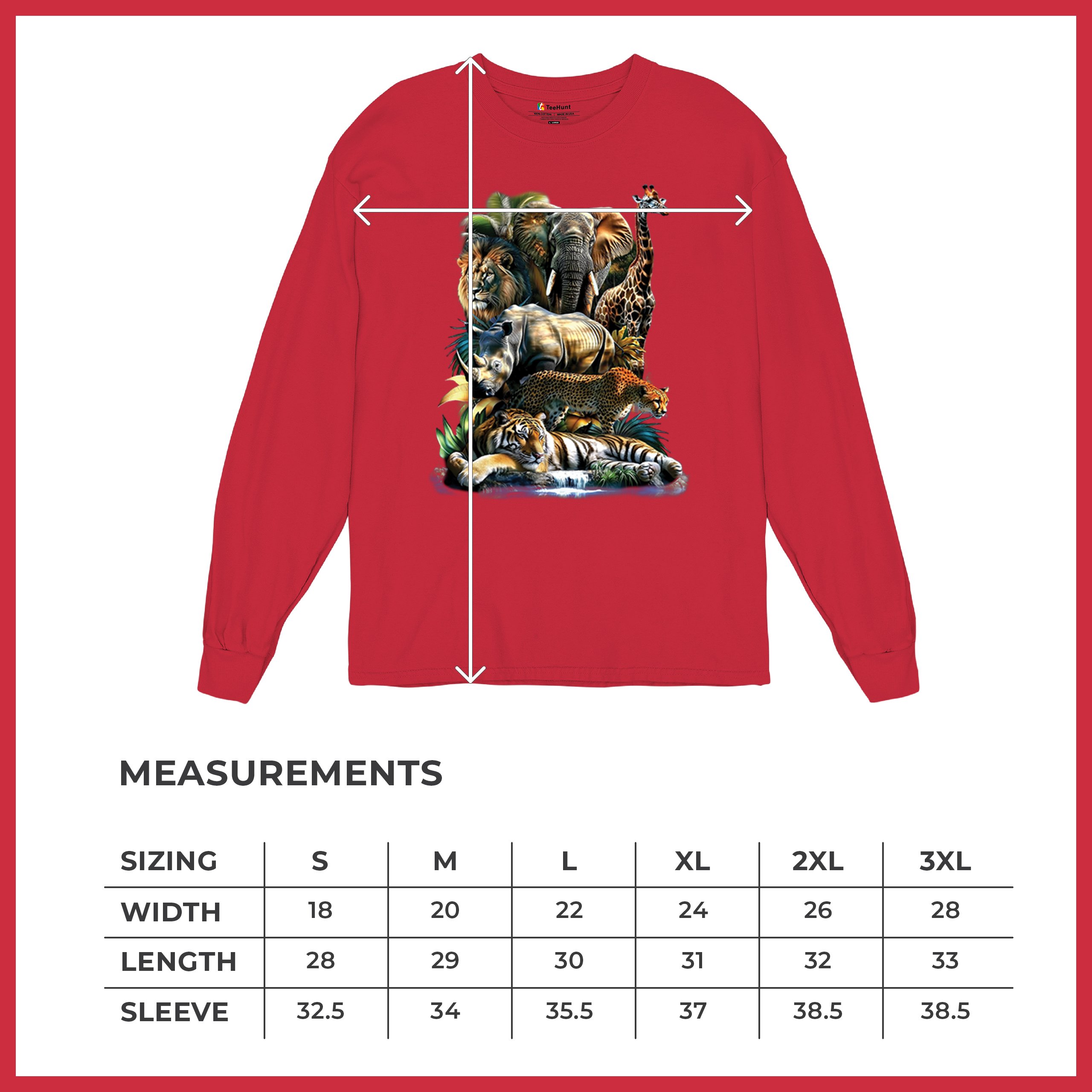 Exotic Collage Long Sleeve T-shirt Jungle Safari Animal Wild Nature Lion Tiger - 第 29/78 張圖片