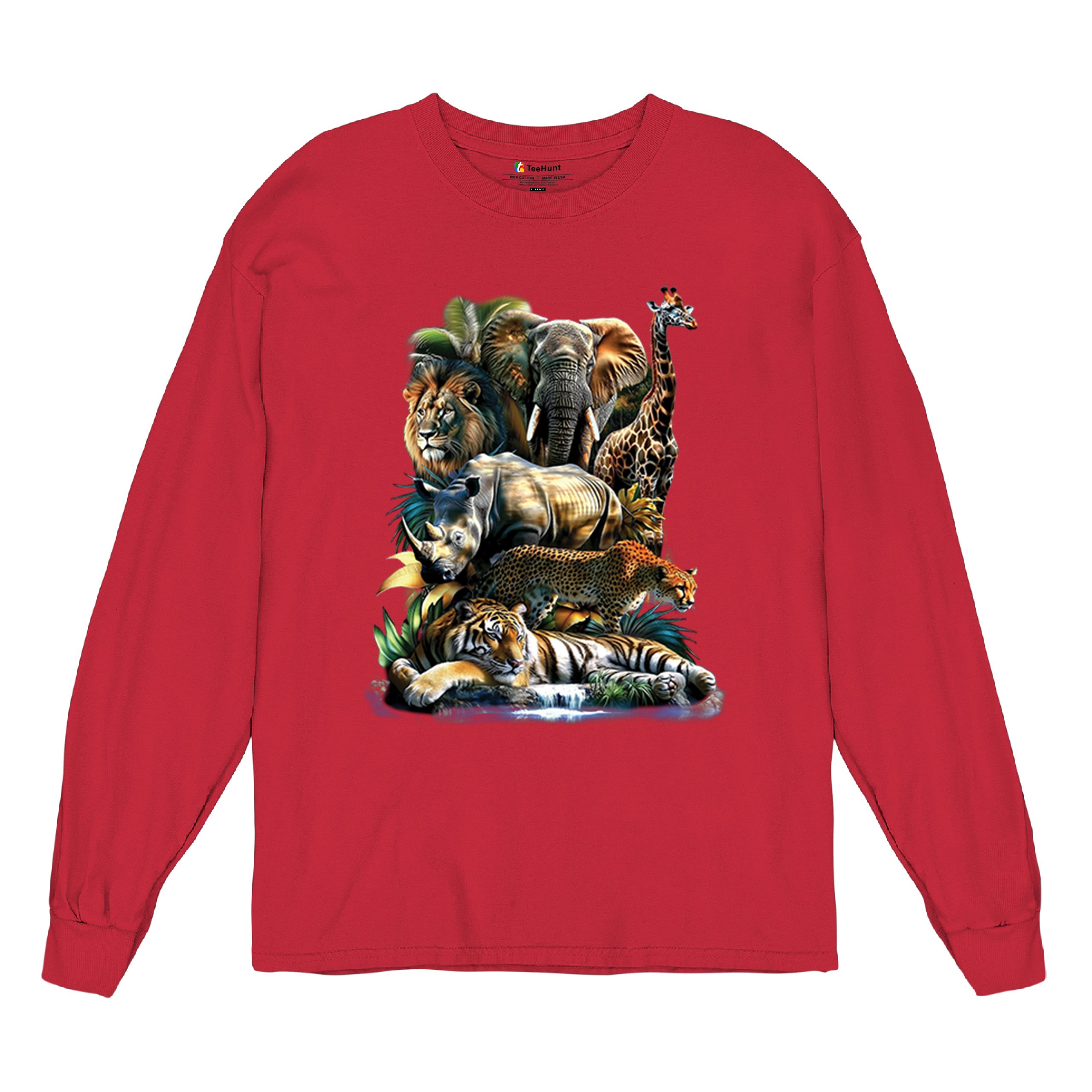 Exotic Collage Long Sleeve T-shirt Jungle Safari Animal Wild Nature Lion Tiger - 第 27/78 張圖片