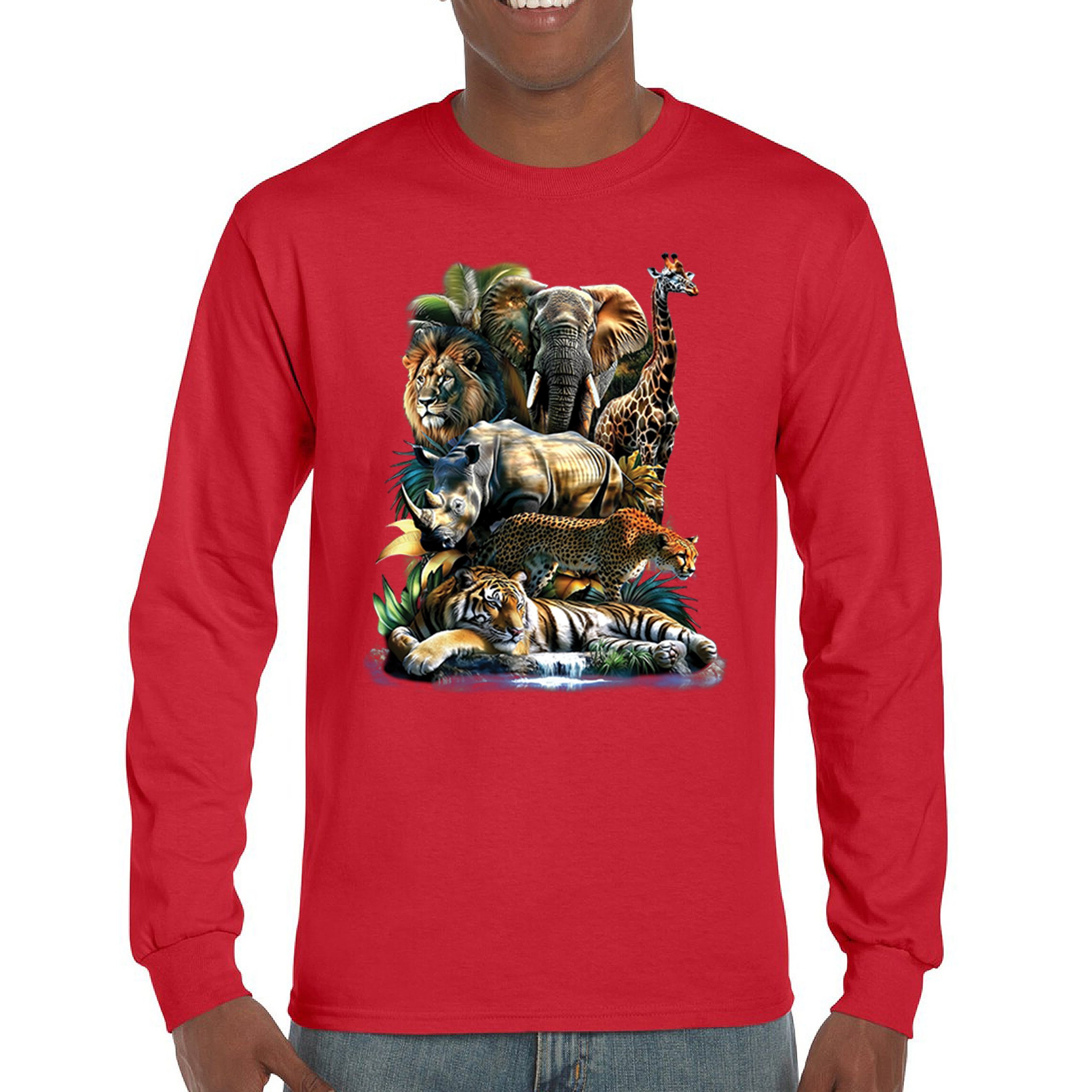 Exotic Collage Long Sleeve T-shirt Jungle Safari Animal Wild Nature Lion Tiger - 第 23/78 張圖片