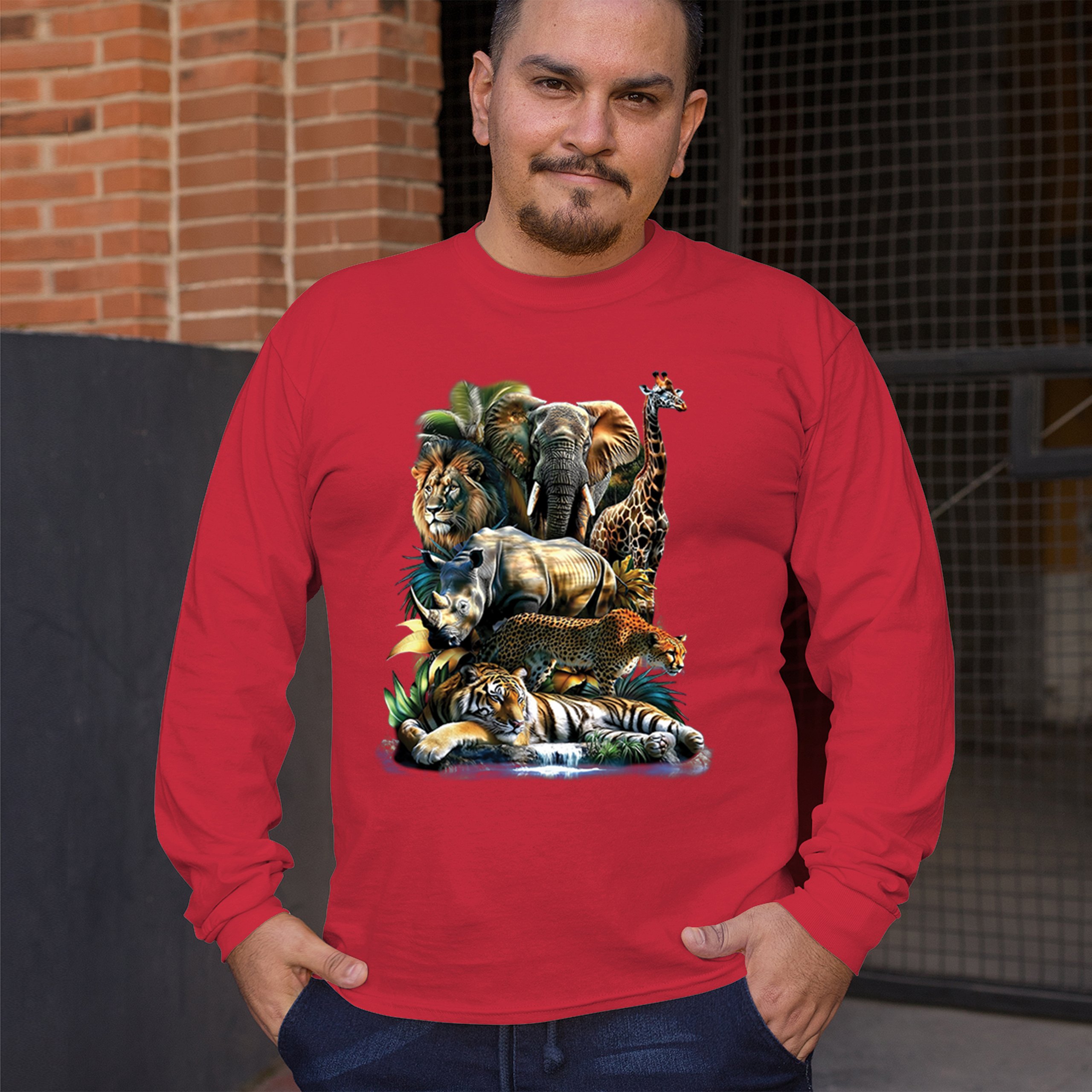 Exotic Collage Long Sleeve T-shirt Jungle Safari Animal Wild Nature Lion Tiger - 第 26/78 張圖片