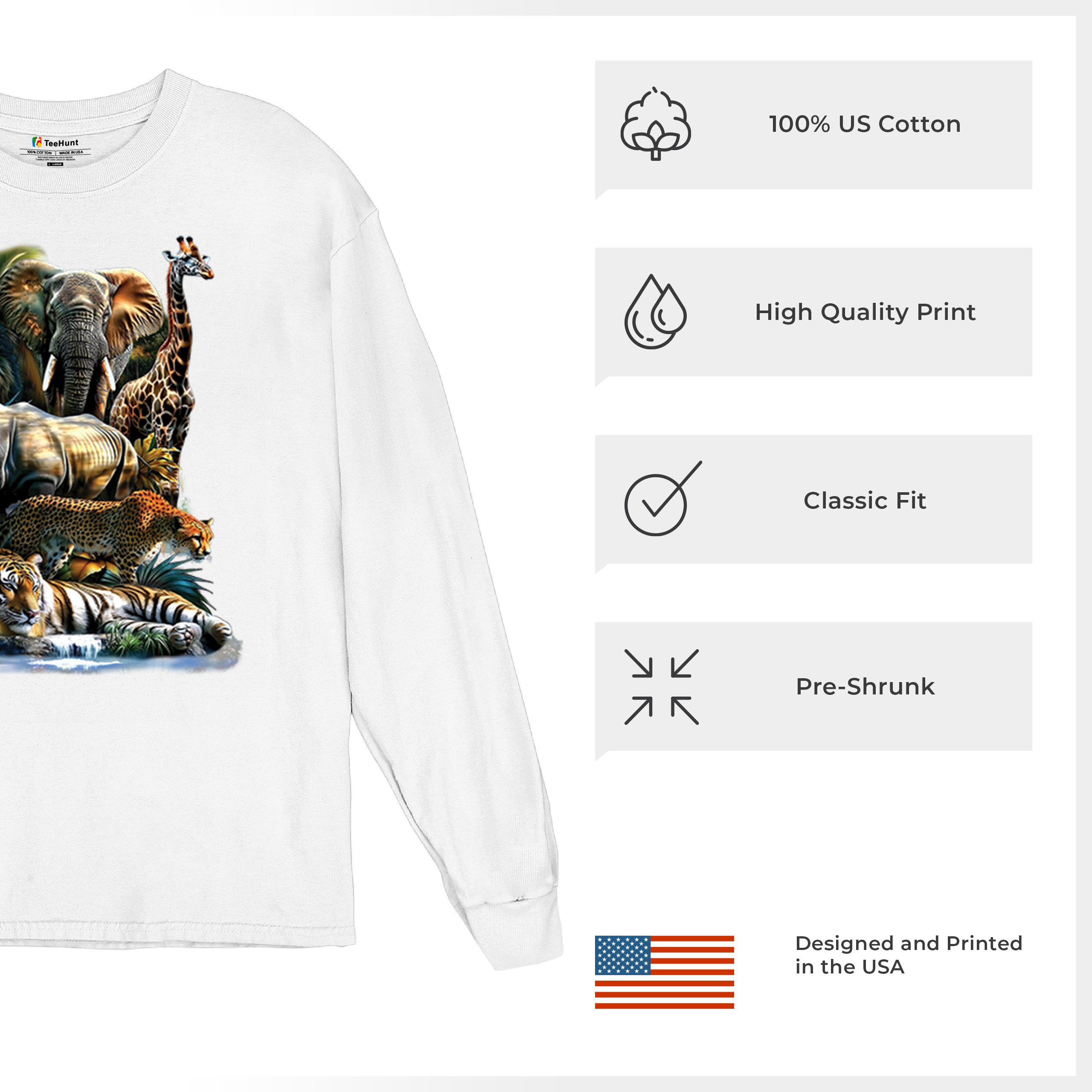 Exotic Collage Long Sleeve T-shirt Jungle Safari Animal Wild Nature Lion Tiger - 第 35/78 張圖片