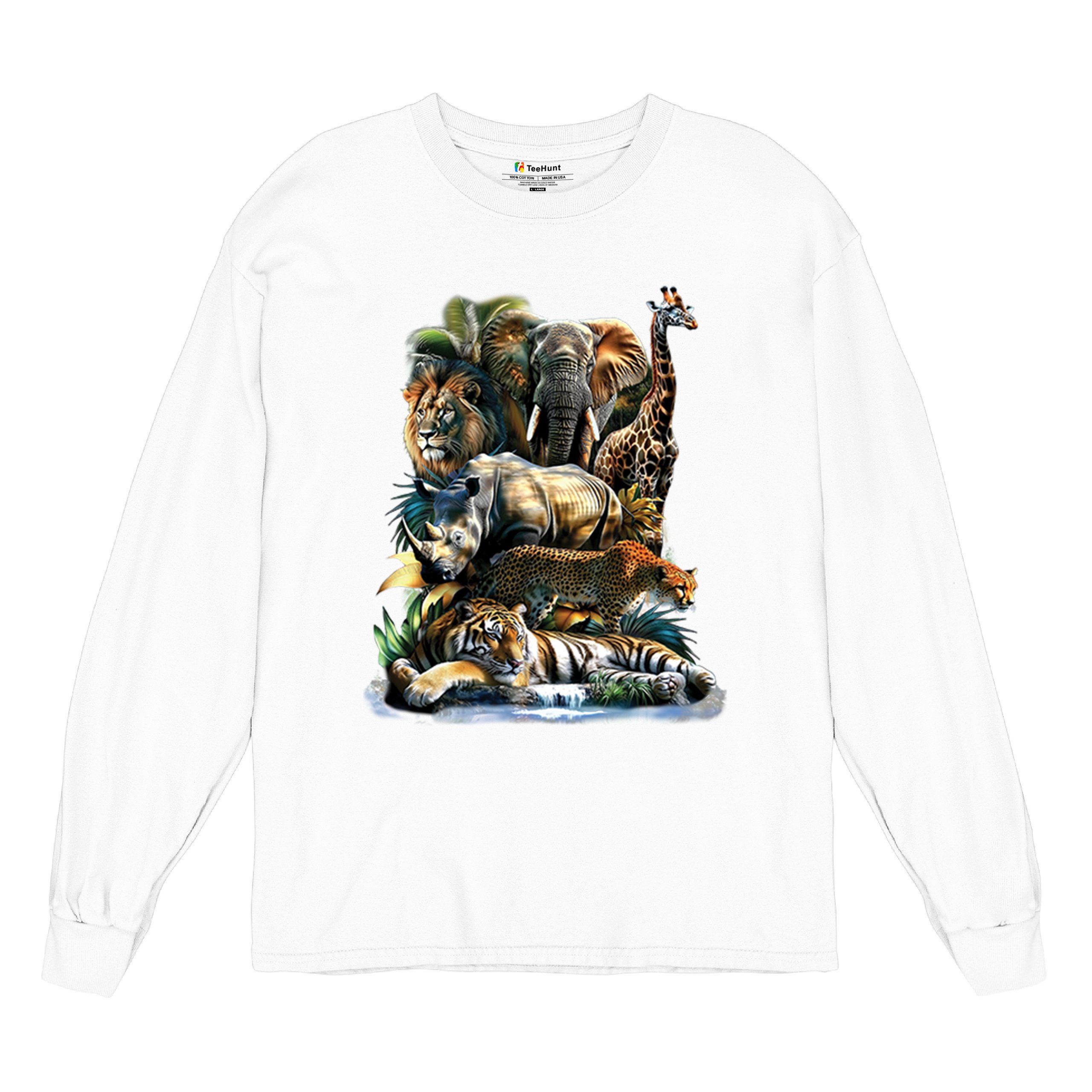 Exotic Collage Long Sleeve T-shirt Jungle Safari Animal Wild Nature Lion Tiger - 第 34/78 張圖片