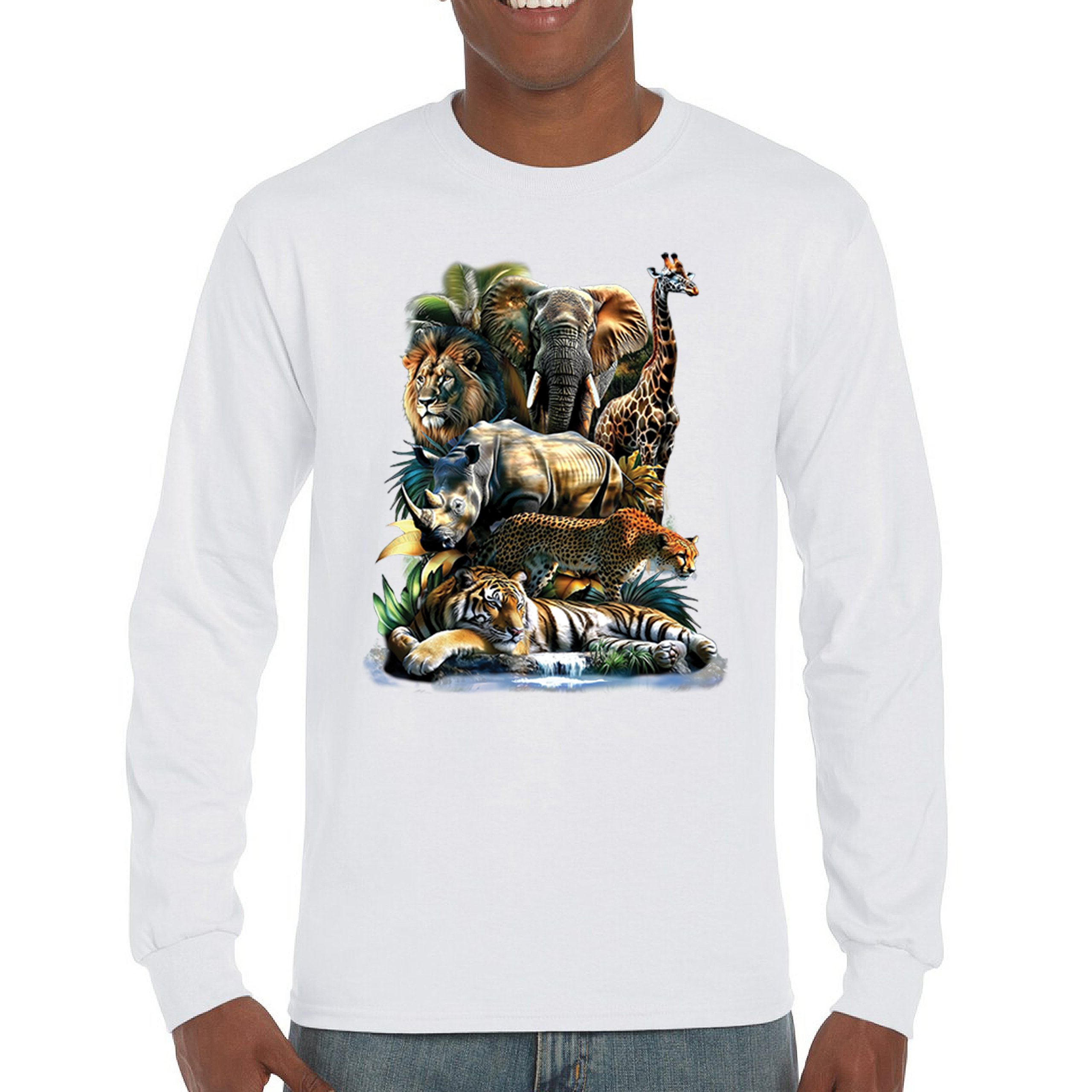 Exotic Collage Long Sleeve T-shirt Jungle Safari Animal Wild Nature Lion Tiger - 第 30/78 張圖片