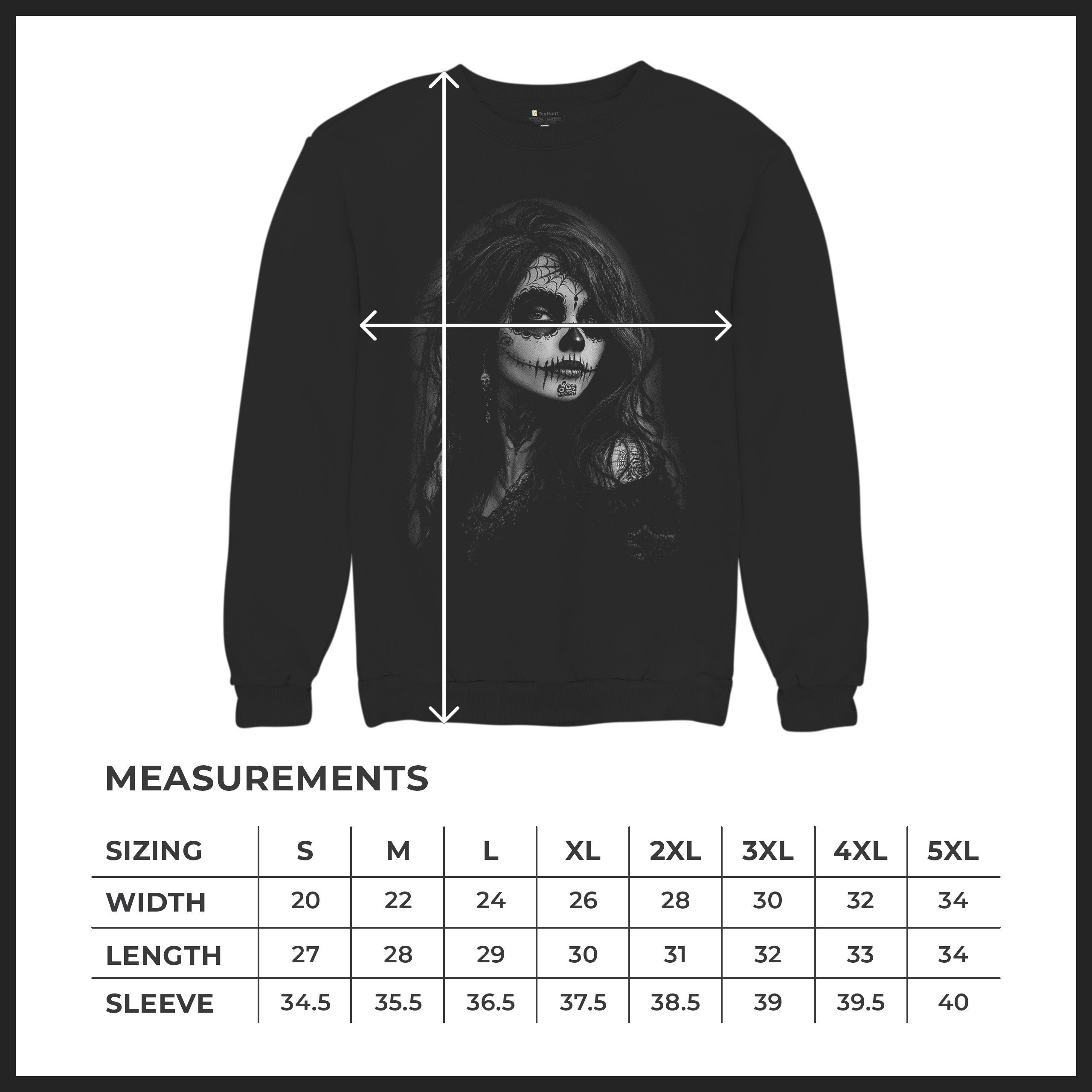 Web Sugar Skull Sweatshirt Monochrome Gothic Beauty Dia de Los Muertos Crewneck - Picture 8 of 15