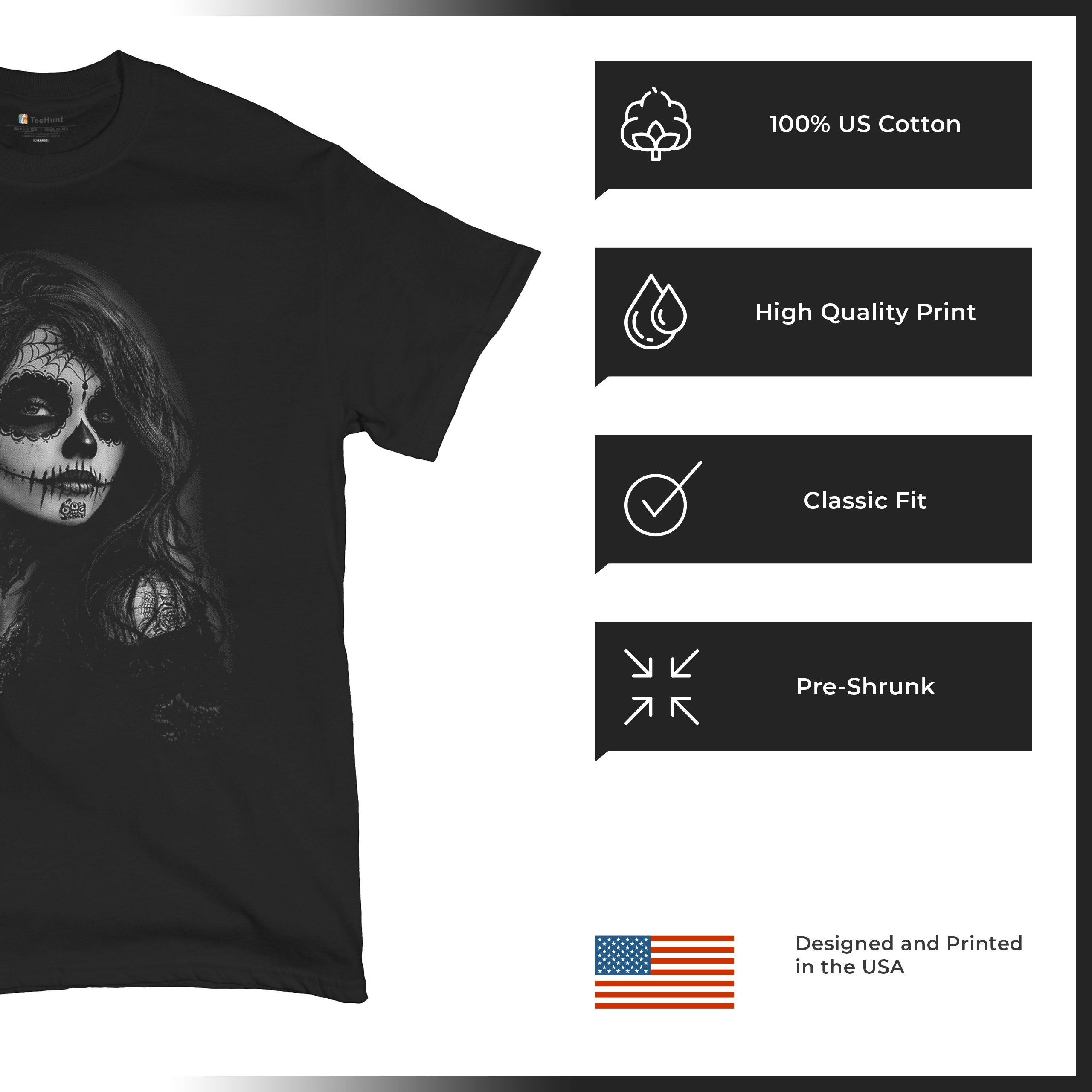 Web Sugar Skull T-shirt Monochrome Gothic Beauty Dia de Los Muertos Men's Tee - Picture 7 of 29