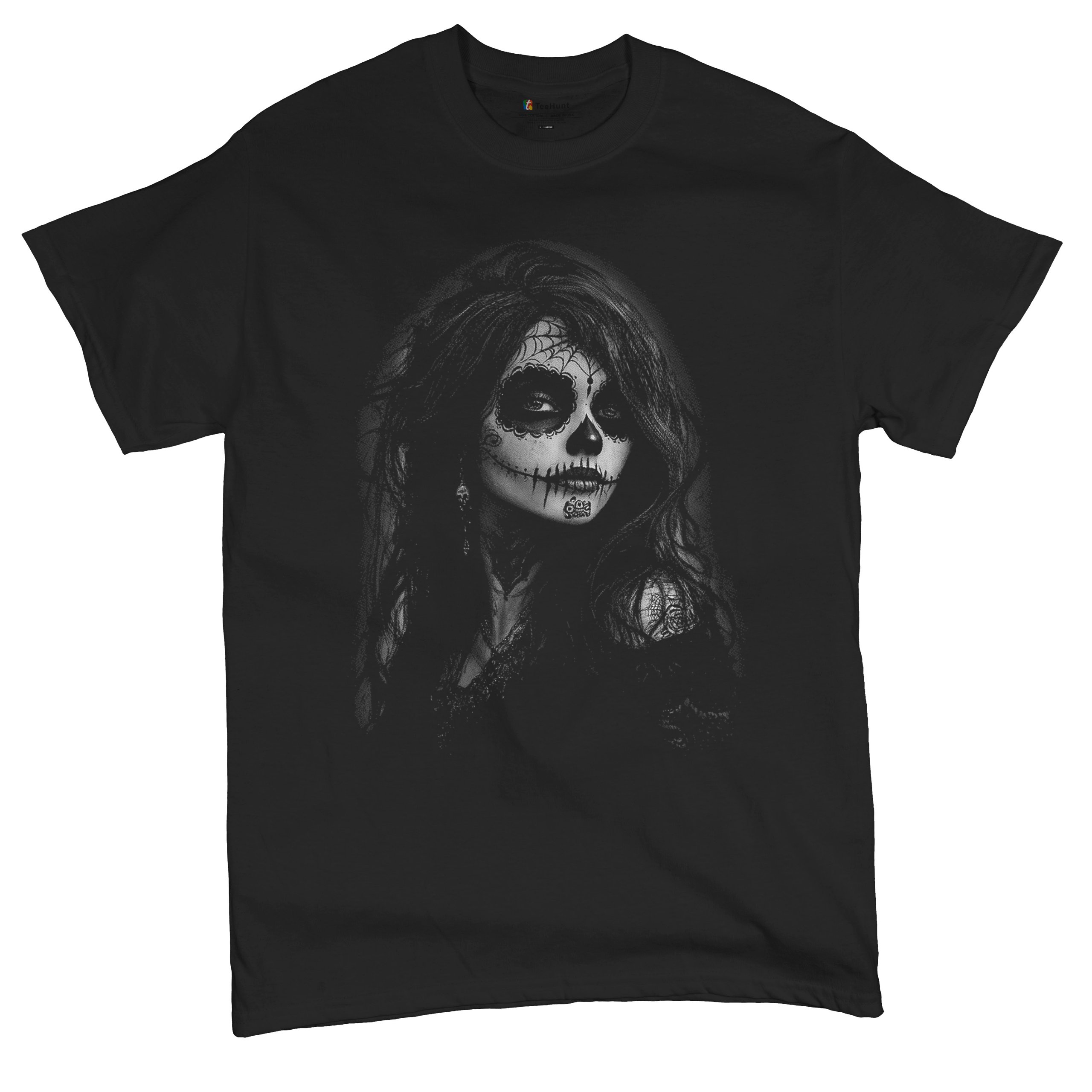 Web Sugar Skull T-shirt Monochrome Gothic Beauty Dia de Los Muertos Men's Tee - Picture 6 of 29