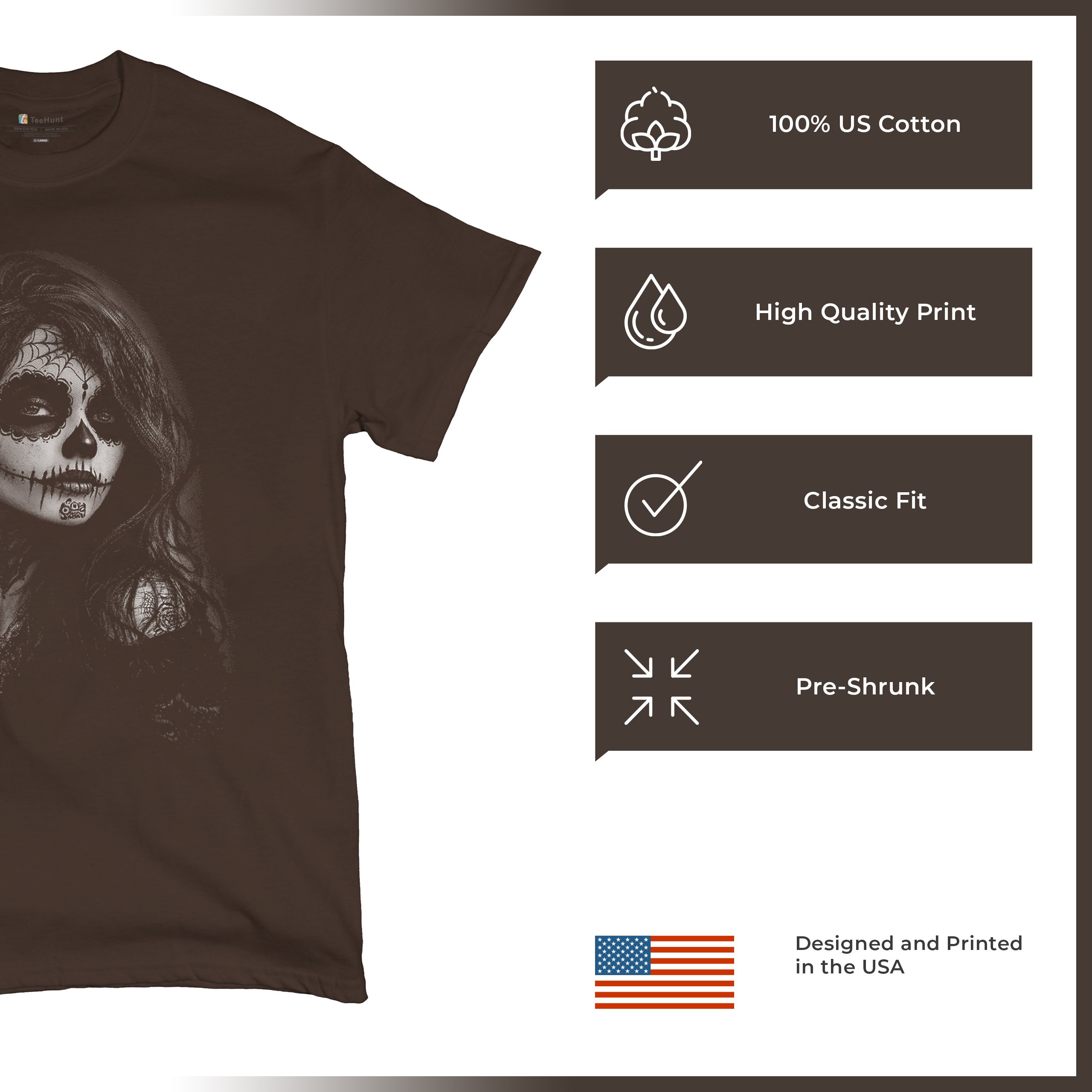 Web Sugar Skull T-shirt Monochrome Gothic Beauty Dia de Los Muertos Men's Tee - Picture 21 of 29