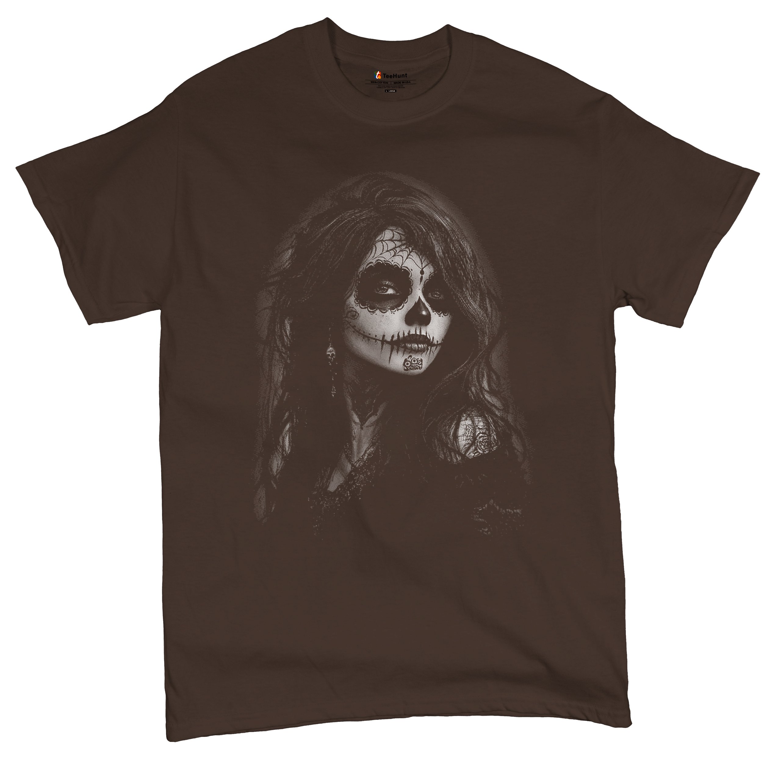 Web Sugar Skull T-shirt Monochrome Gothic Beauty Dia de Los Muertos Men's Tee - Picture 20 of 29