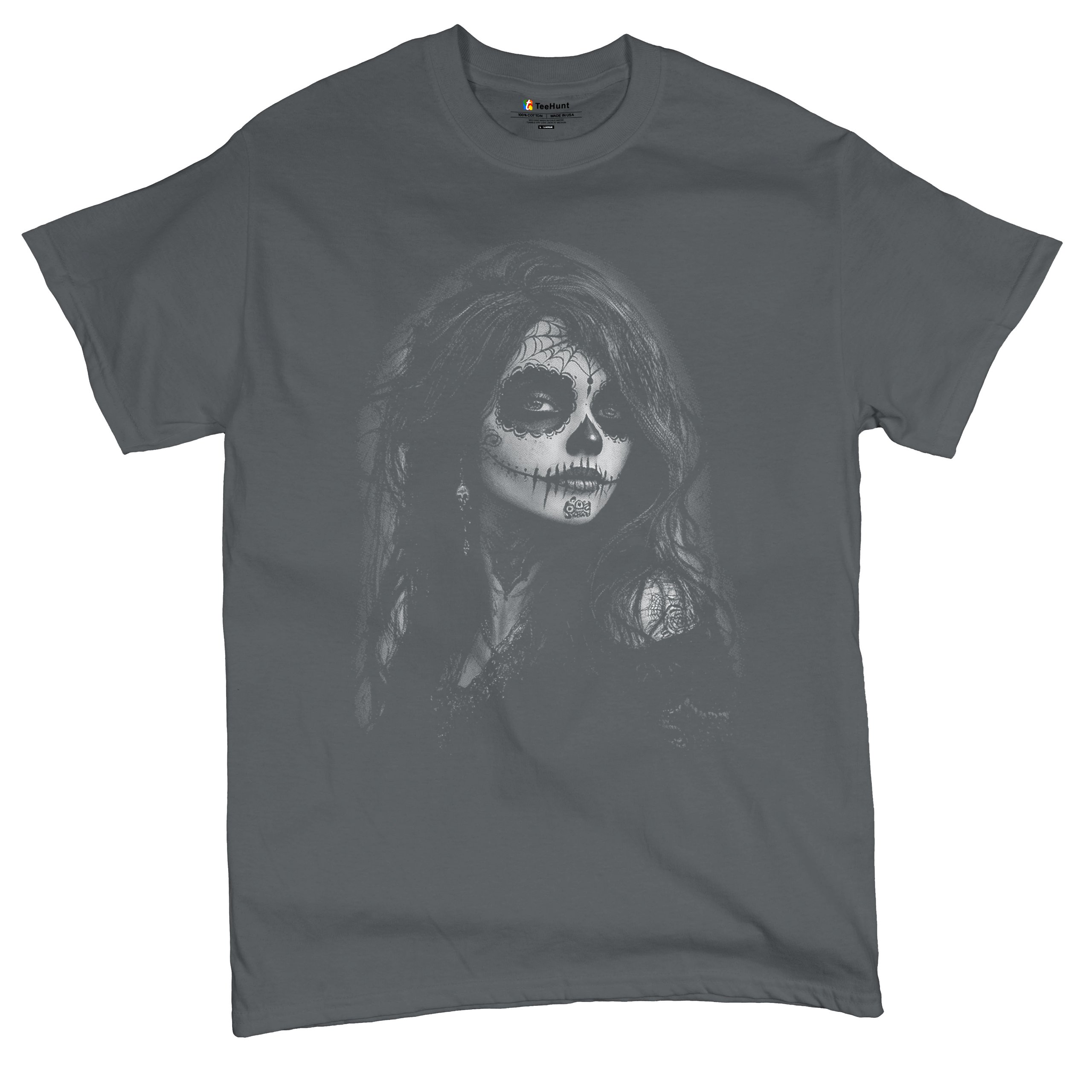 Web Sugar Skull T-shirt Monochrome Gothic Beauty Dia de Los Muertos Men's Tee - Picture 27 of 29