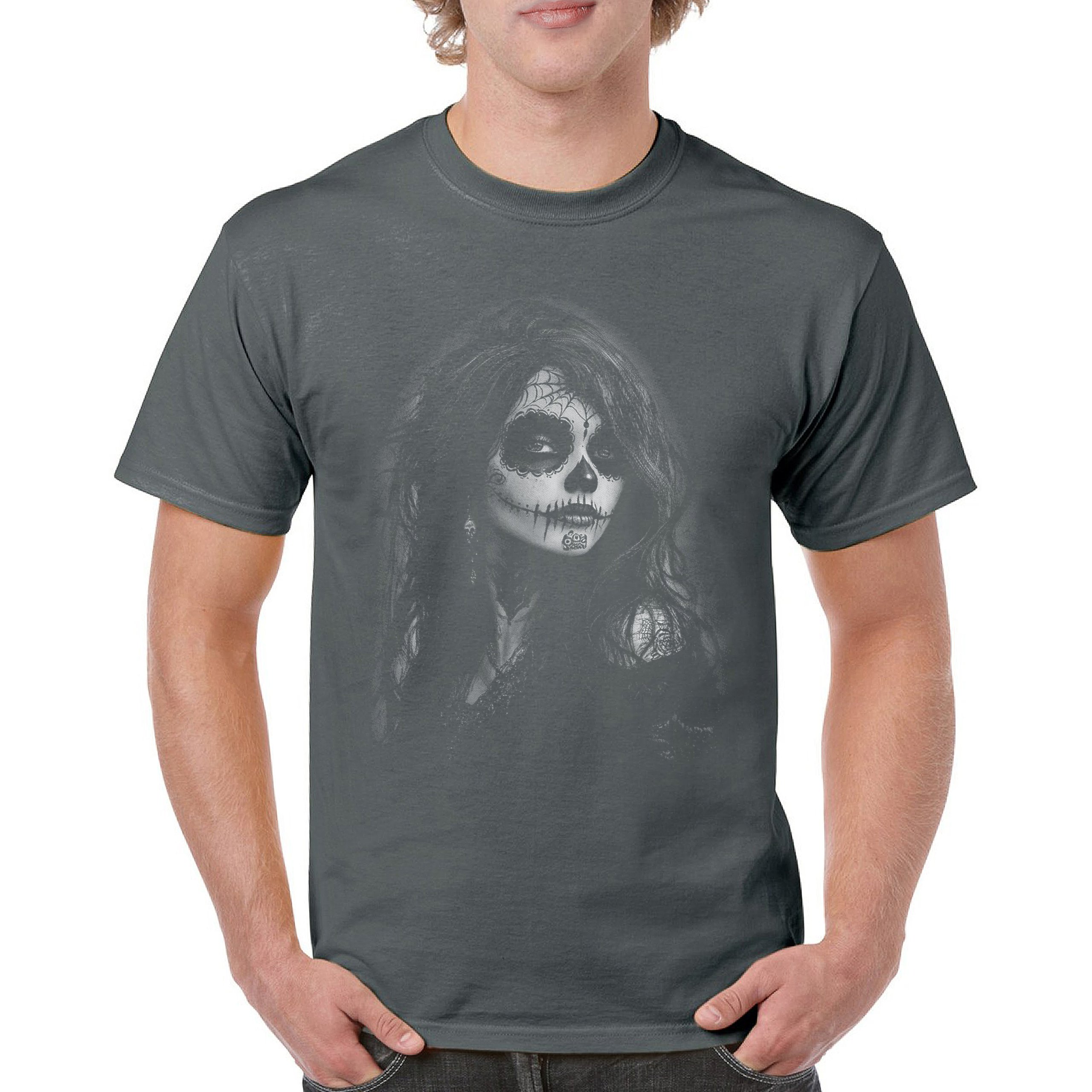 Web Sugar Skull T-shirt Monochrome Gothic Beauty Dia de Los Muertos Men's Tee - Picture 23 of 29