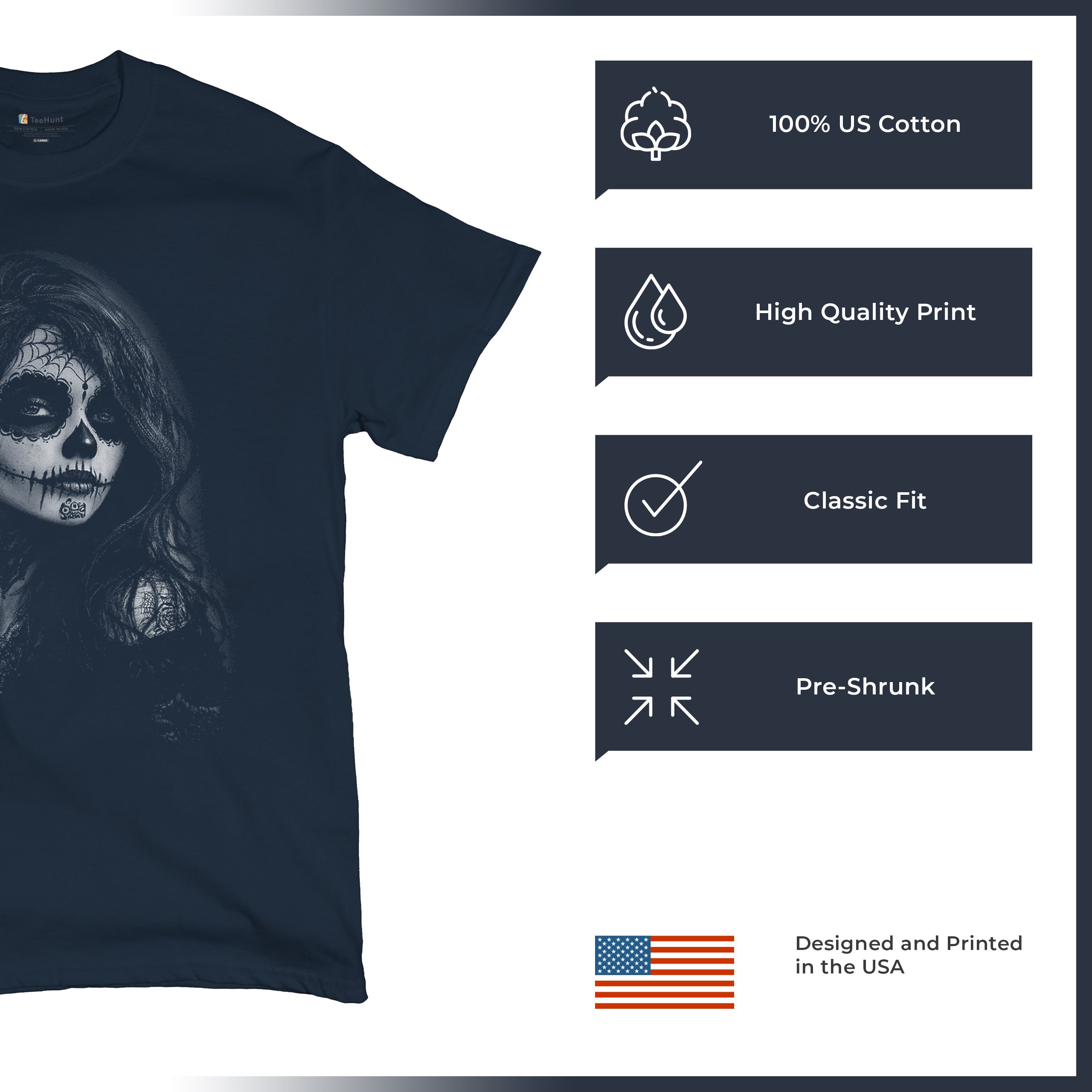 Web Sugar Skull T-shirt Monochrome Gothic Beauty Dia de Los Muertos Men's Tee - Picture 14 of 29