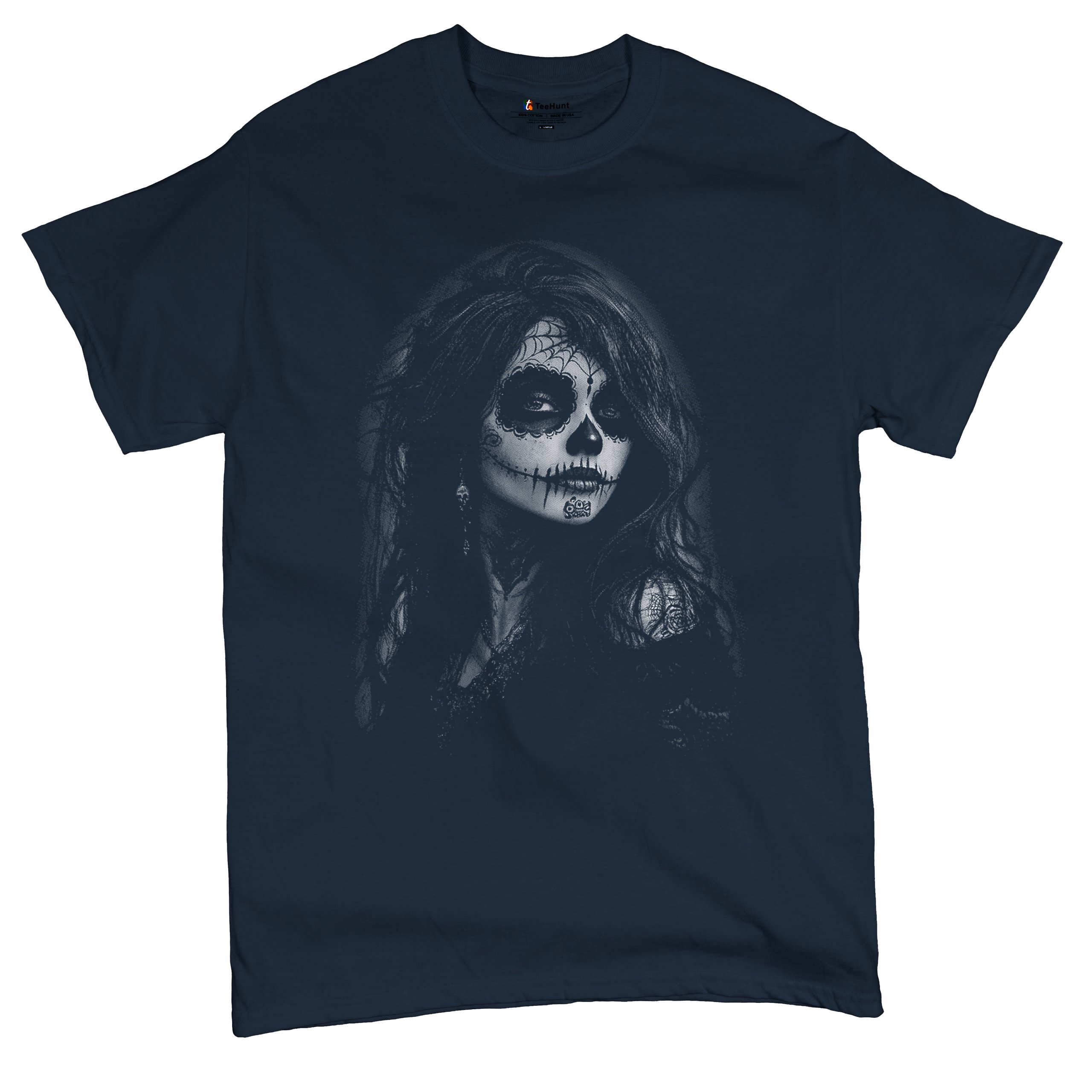 Web Sugar Skull T-shirt Monochrome Gothic Beauty Dia de Los Muertos Men's Tee - Picture 13 of 29